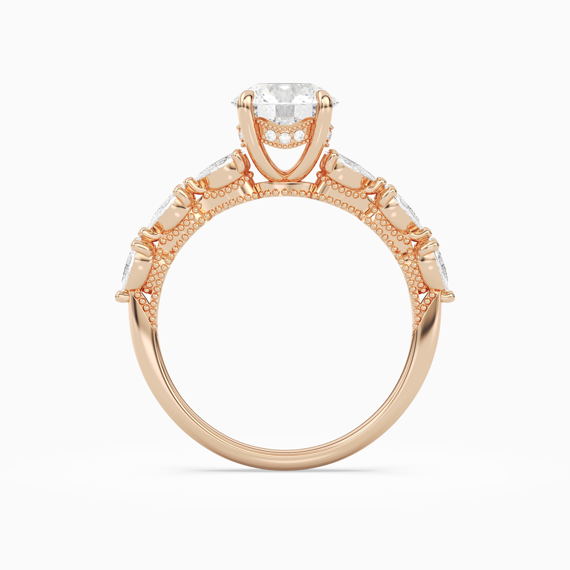 Round Crescent Pear Side Stone in 14K Rose Gold side profile