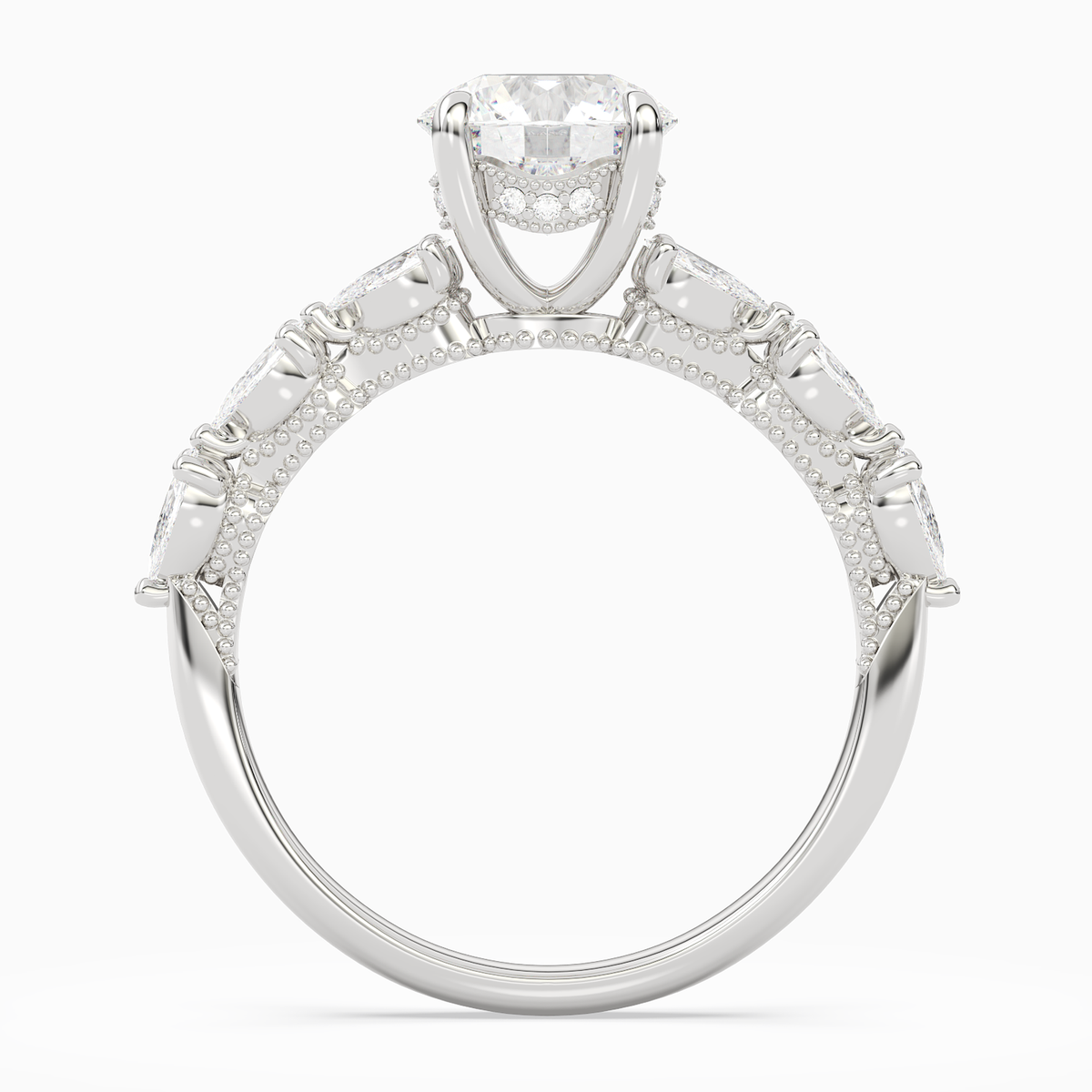 Round Crescent Pear Side Stone in 14K White Gold side profile