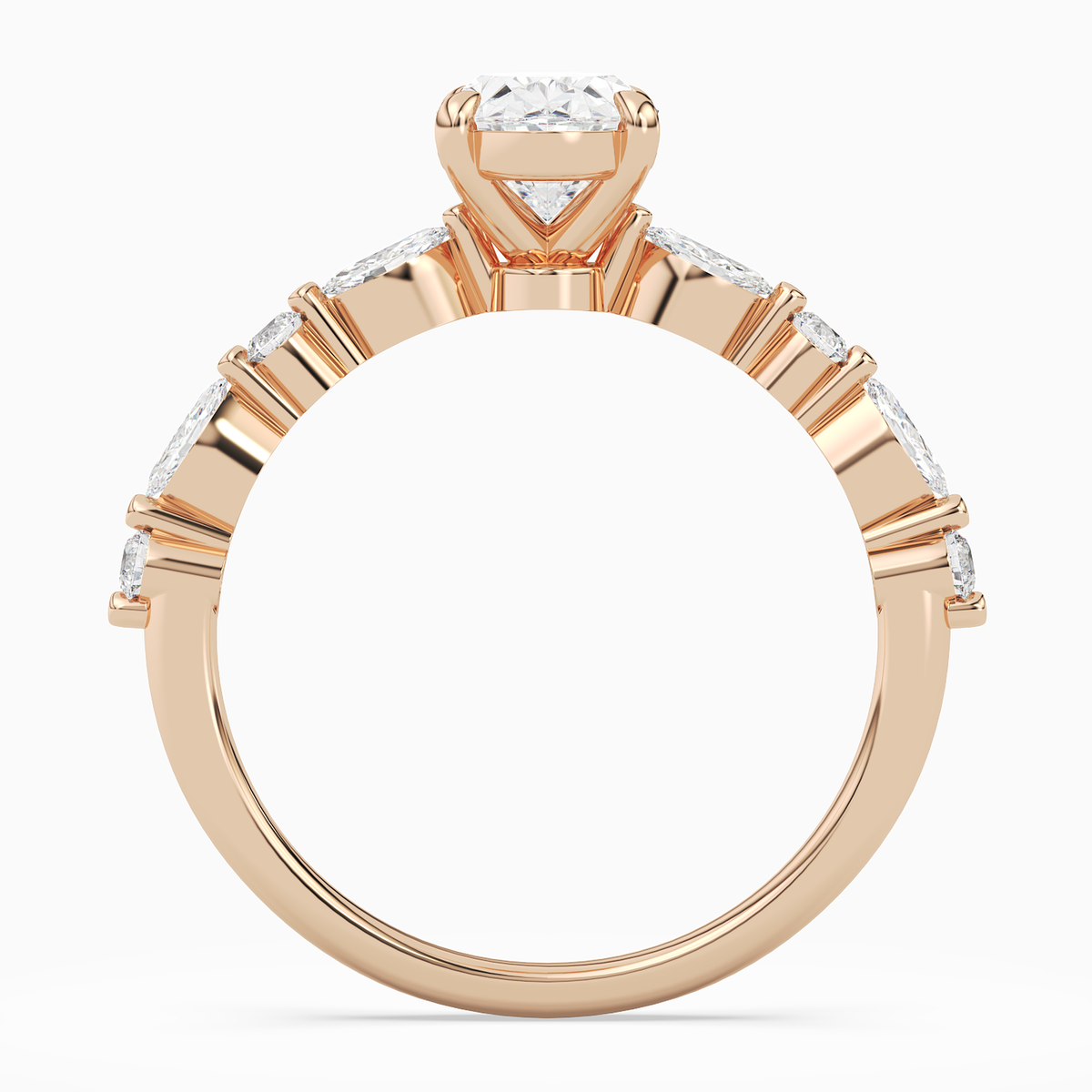 Oval Mixed-Shaped Shoulder Accent Ring in 14K Rose Gold side profile