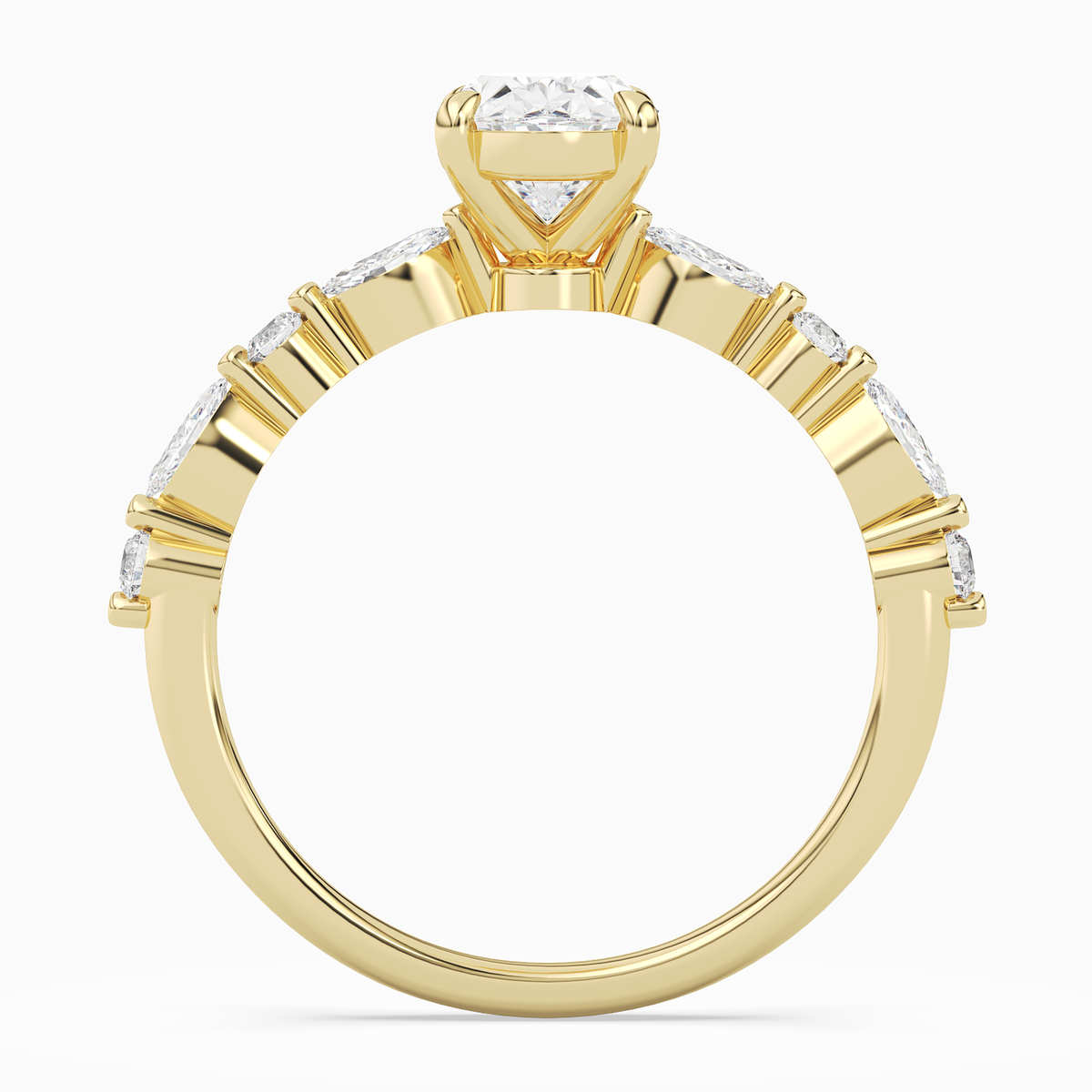 Oval Mixed-Shaped Shoulder Accent Ring in 14K Yellow Gold side profile