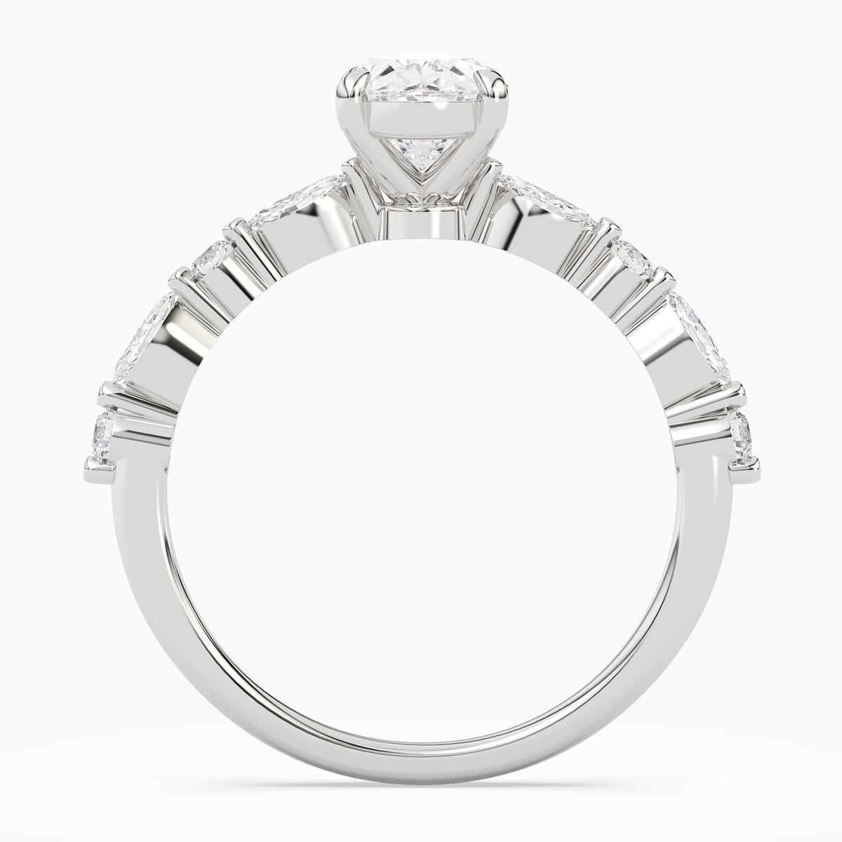 Oval Mixed-Shaped Shoulder Accent Ring in 18K White Gold side profile