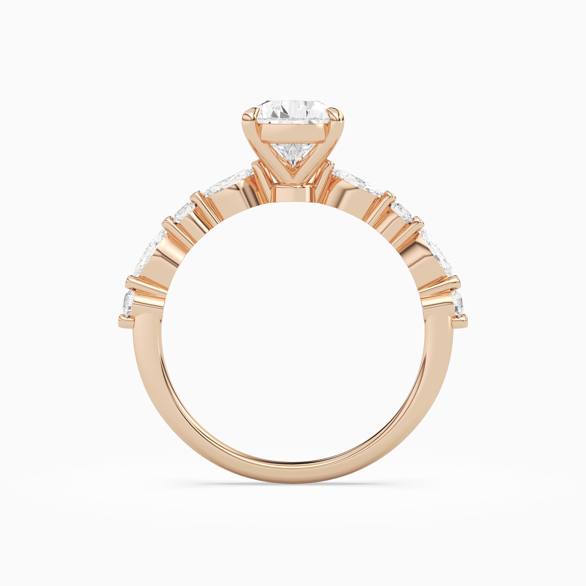 Pear Mixed-Shaped Shoulder Accent Ring in 14K Rose Gold side profile