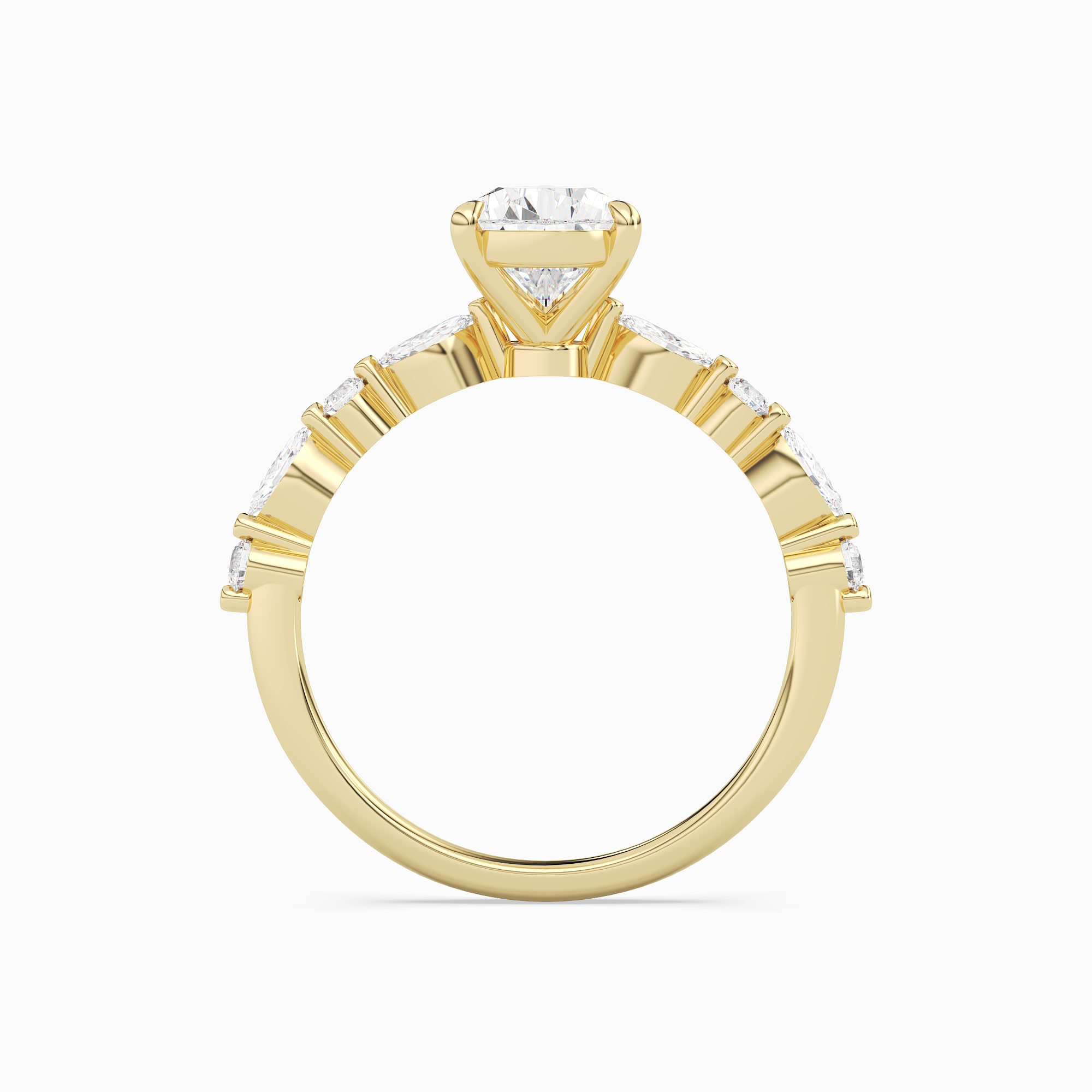 Pear Mixed-Shaped Shoulder Accent Ring in 18K Yellow Gold side profile