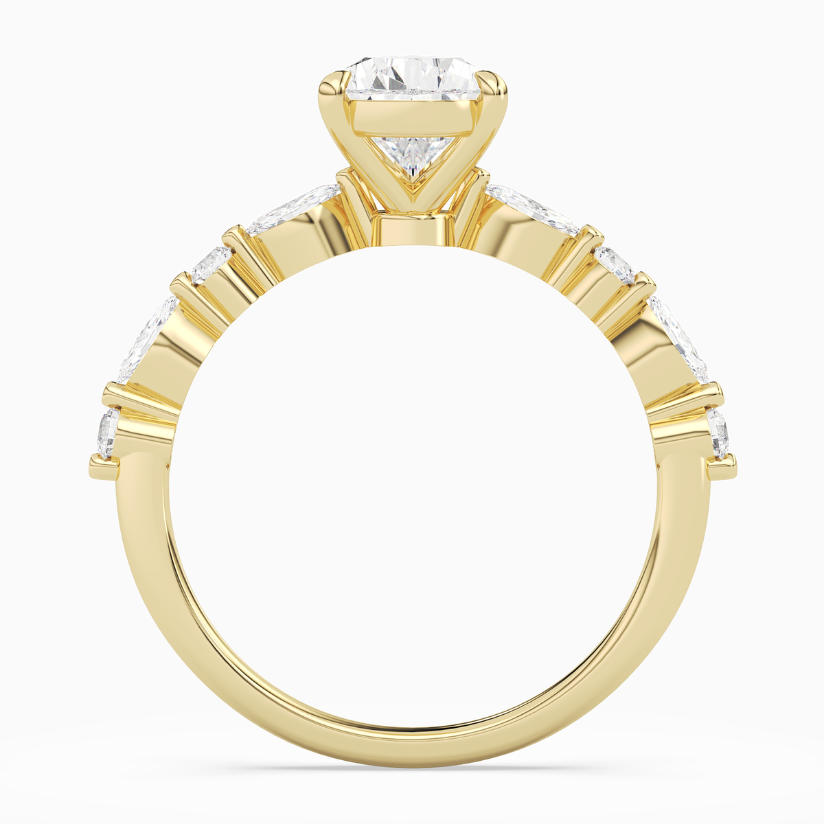 Pear Mixed-Shaped Shoulder Accent Ring in 18K Yellow Gold side profile