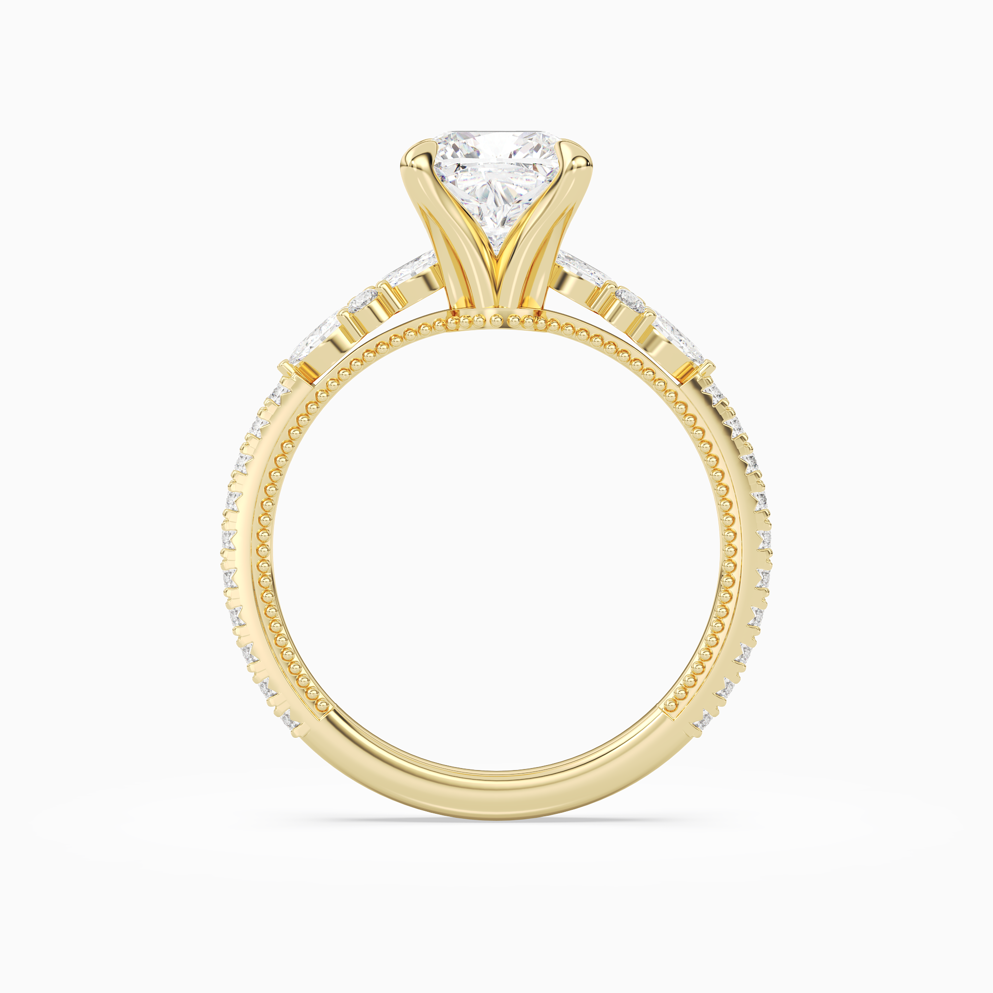 Cushion Celestia Side Stone in 14K Yellow Gold side profile