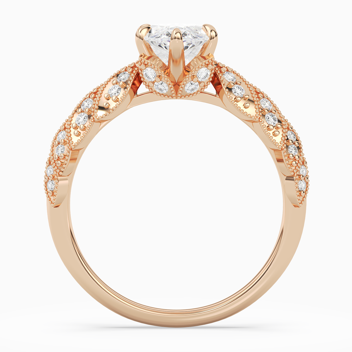 Marquise Laurel Nature Side Stone in 14K Rose Gold side profile