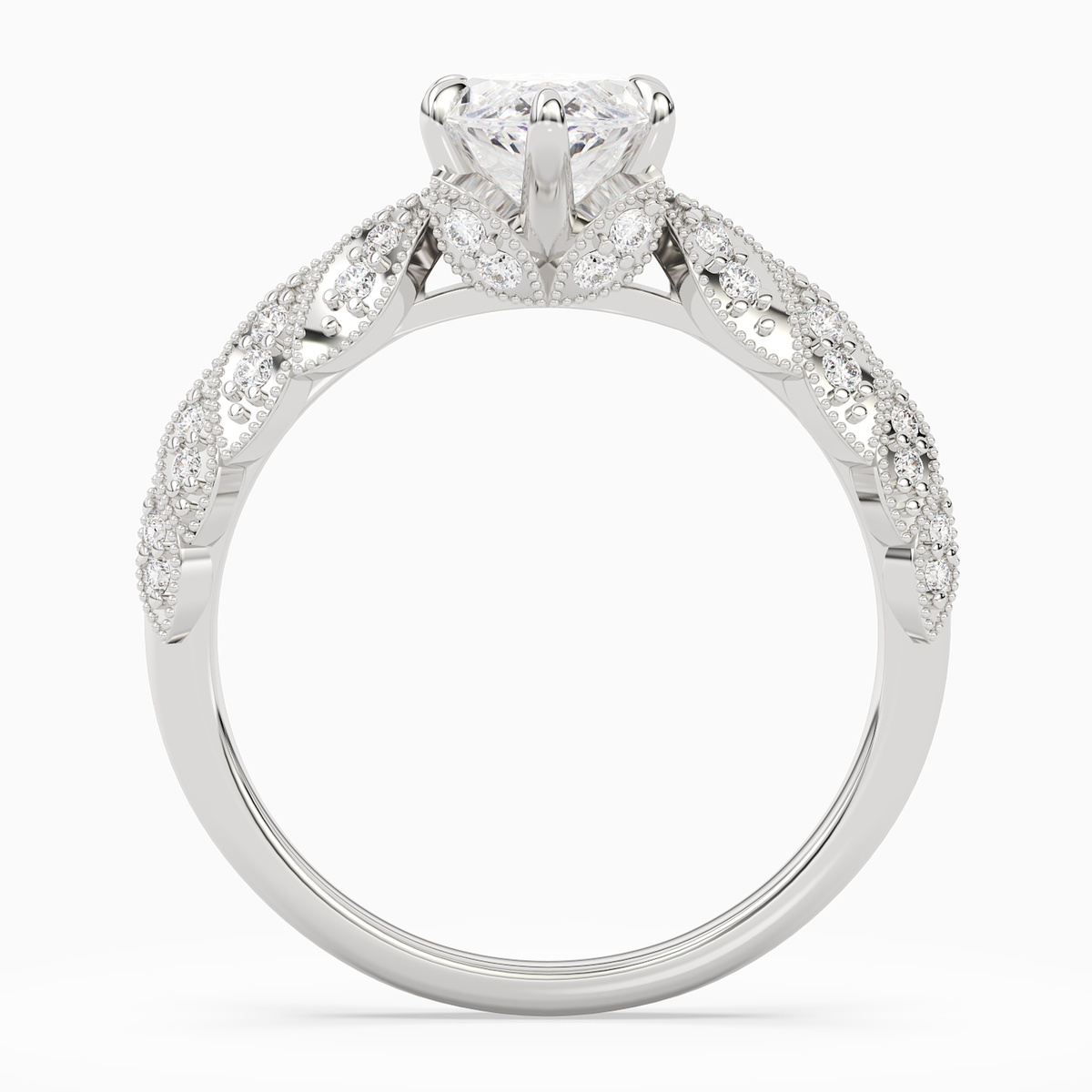 Marquise Laurel Nature Side Stone in 14K White Gold side profile