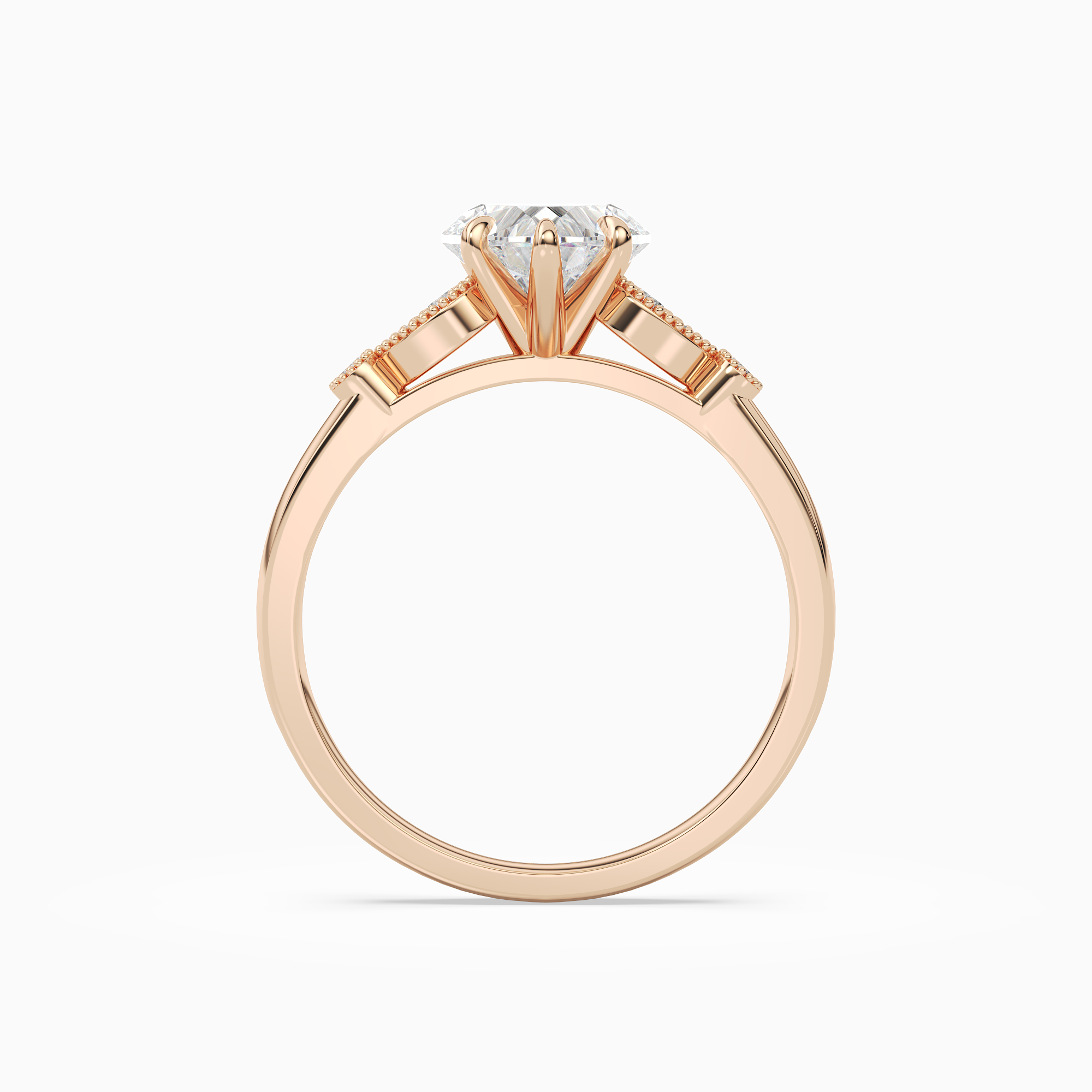 Heart Pear Scroll Side Stone in 14K Rose Gold side profile