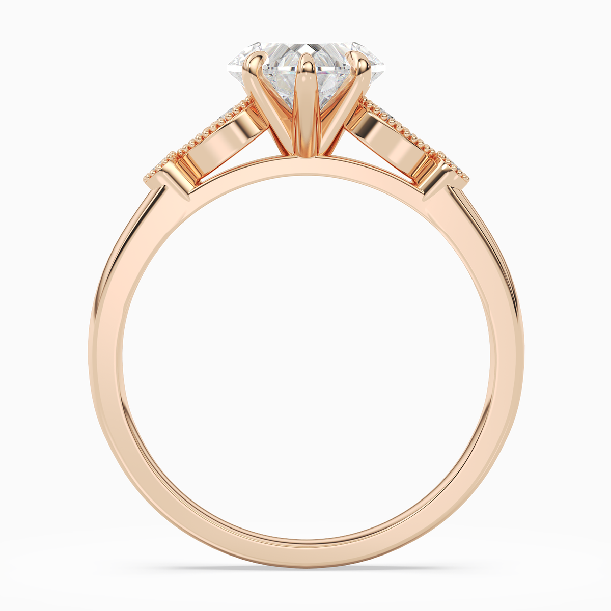 Heart Pear Scroll Side Stone in 14K Rose Gold side profile