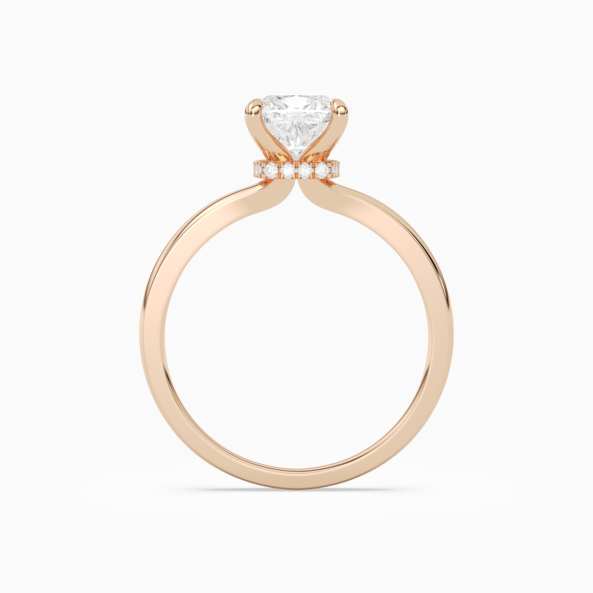 Cushion Hidden Halo Crown Clean in 14K Rose Gold side profile