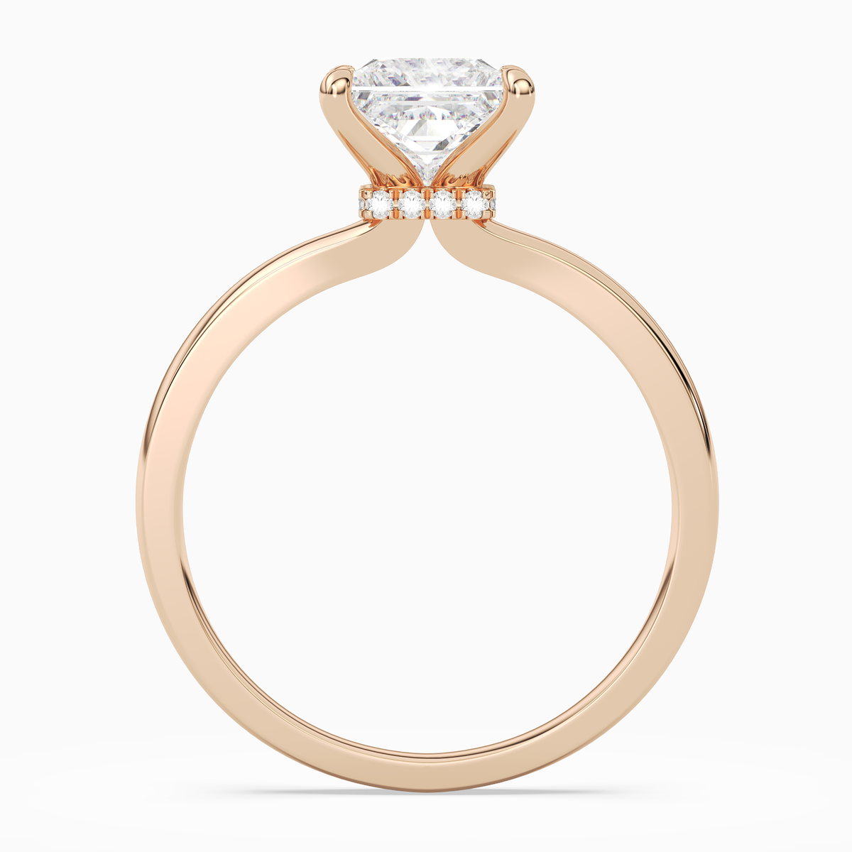 Princess Hidden Halo Crown Clean in 14K Rose Gold side profile