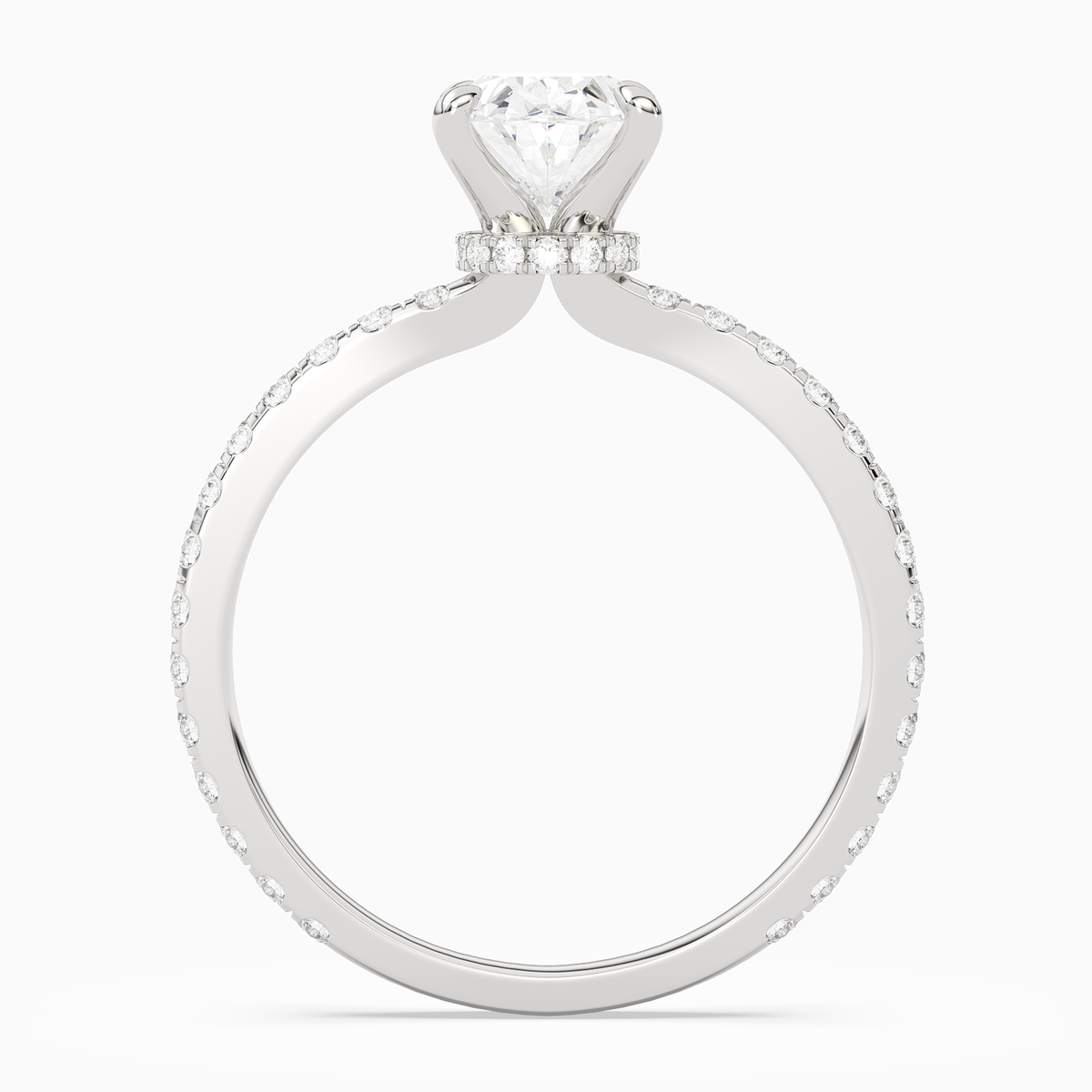 Oval Hidden Halo Crown Pavé in 14K White Gold side profile