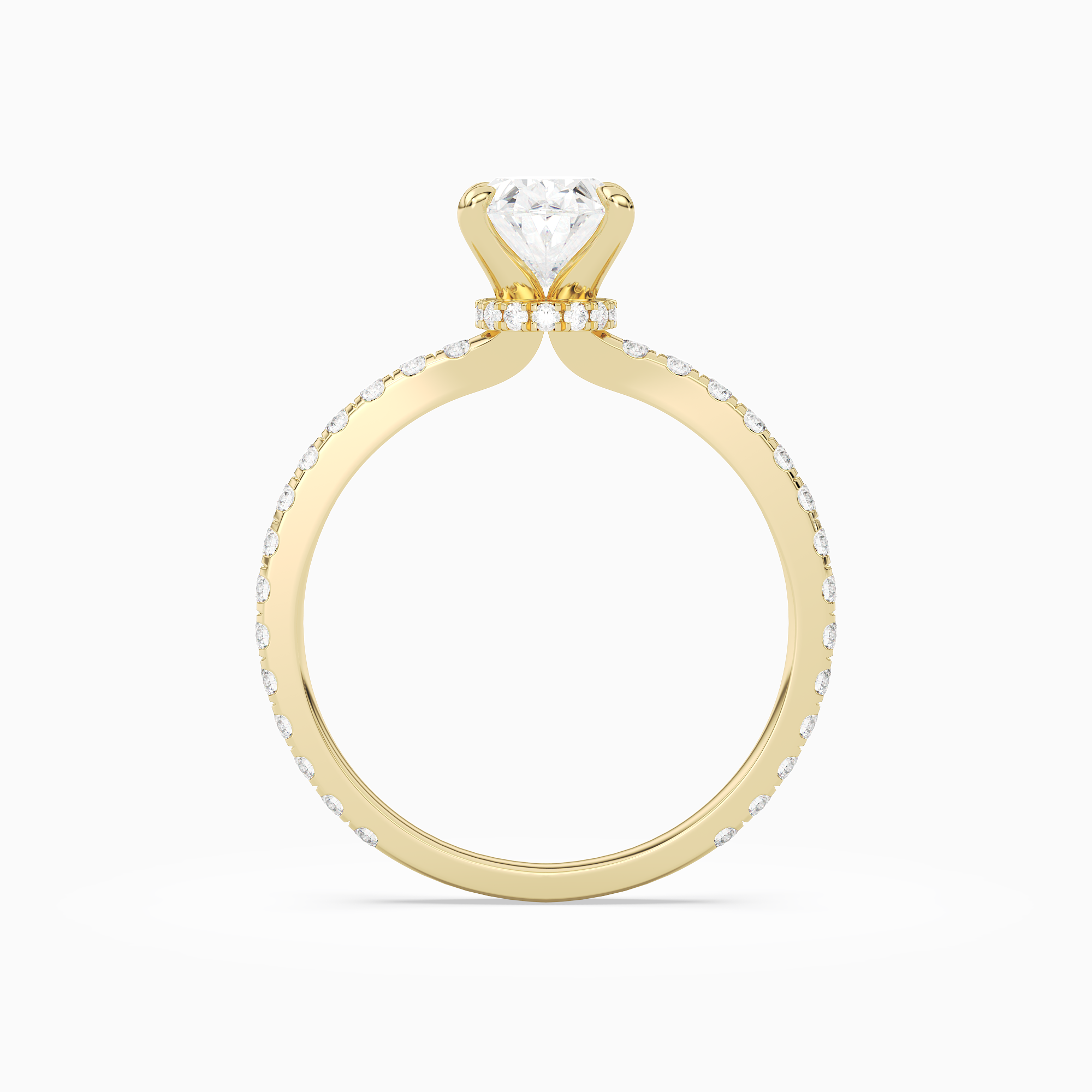 Oval Hidden Halo Crown Pavé in 14K Yellow Gold side profile