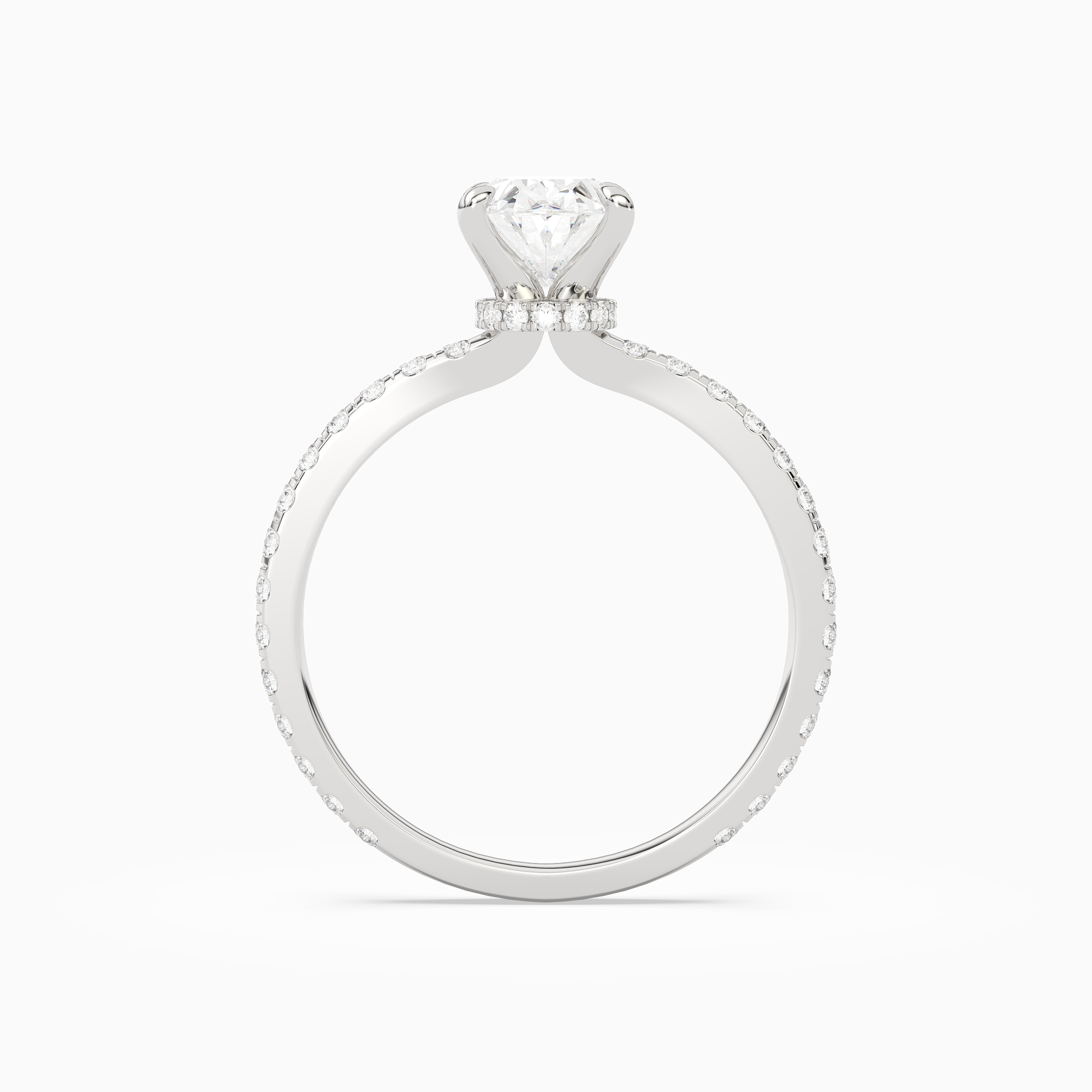 Oval Hidden Halo Crown Pavé in Platinum side profile
