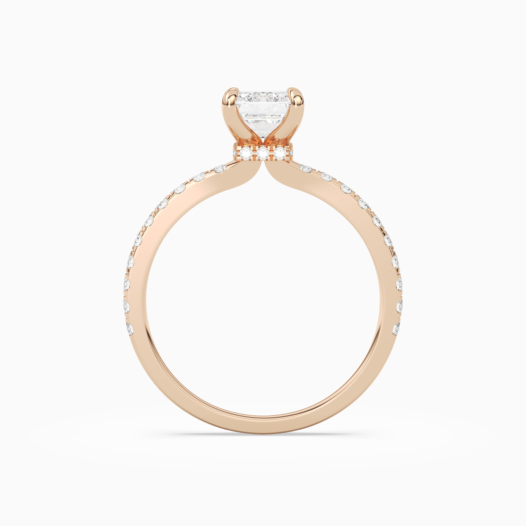 Emerald Hidden Halo Crown Petite Pavé in 14K Rose Gold side profile