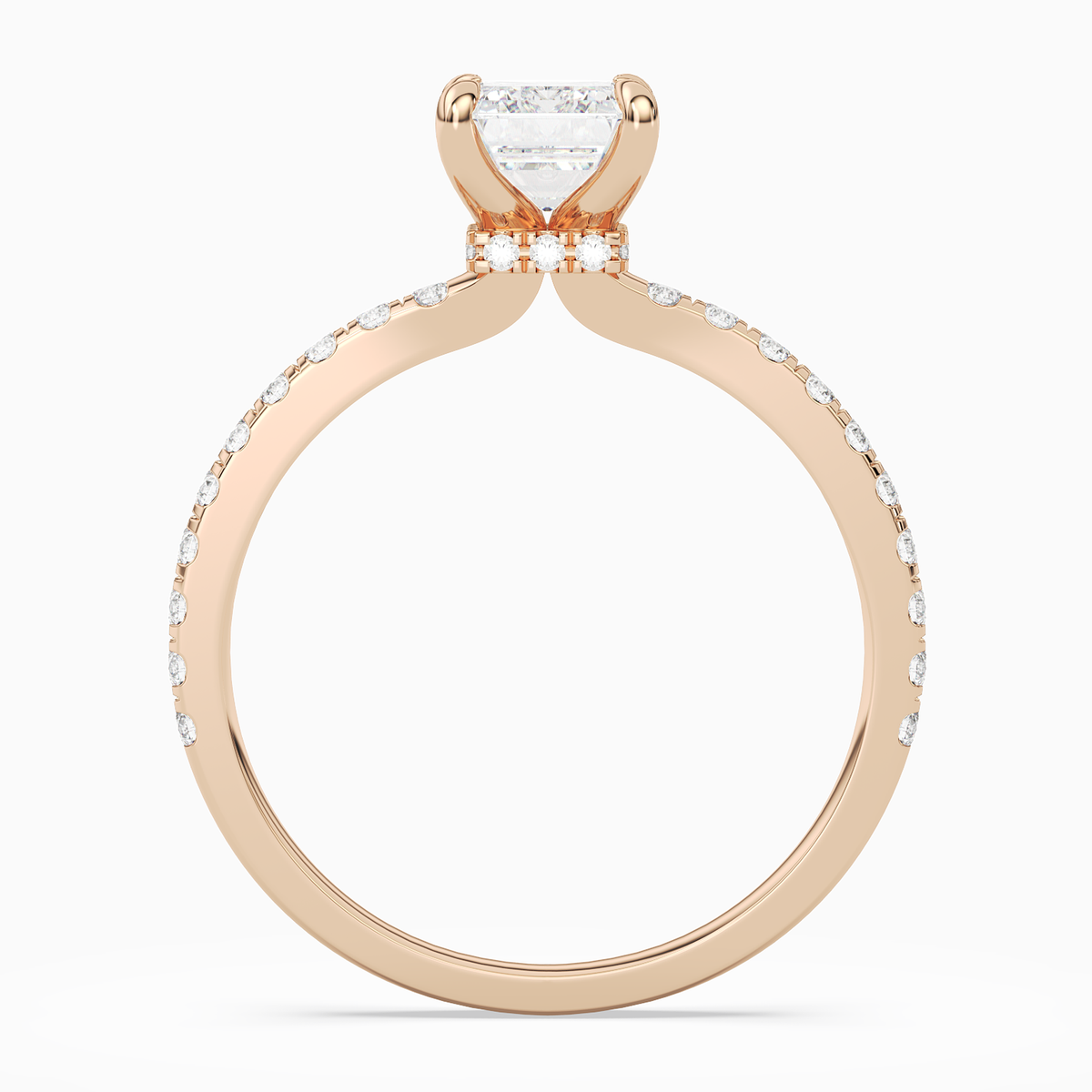 Emerald Hidden Halo Crown Petite Pavé in 14K Rose Gold side profile