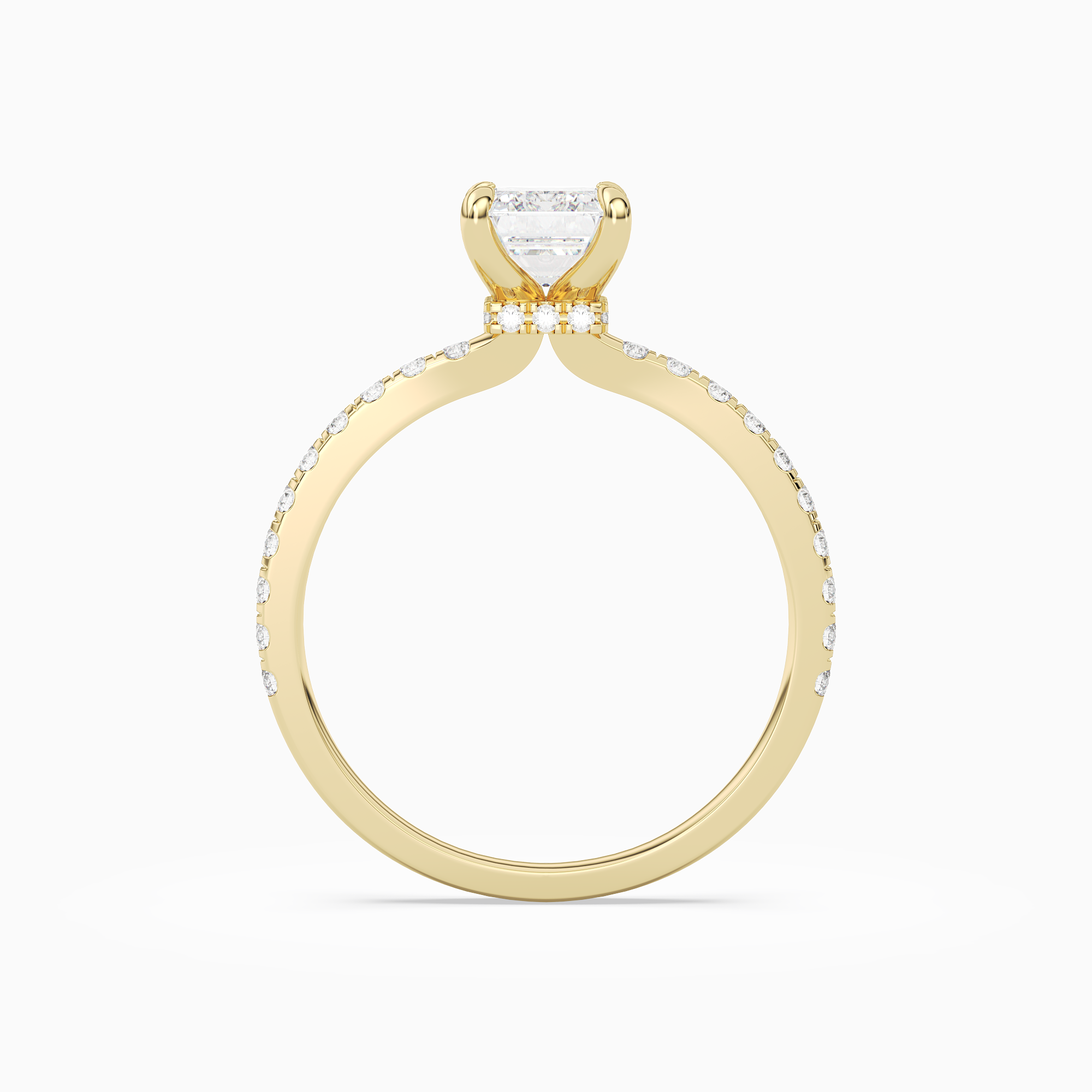 Emerald Hidden Halo Crown Petite Pavé in 14K Yellow Gold side profile