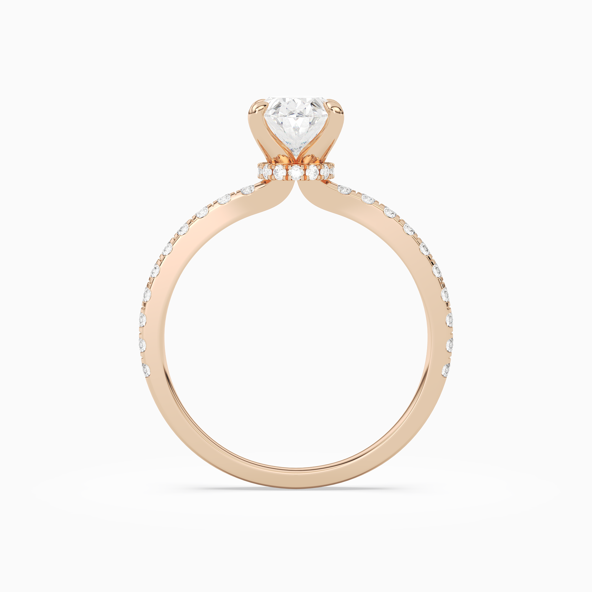 Oval Hidden Halo Crown Petite Pavé in 14K Rose Gold side profile