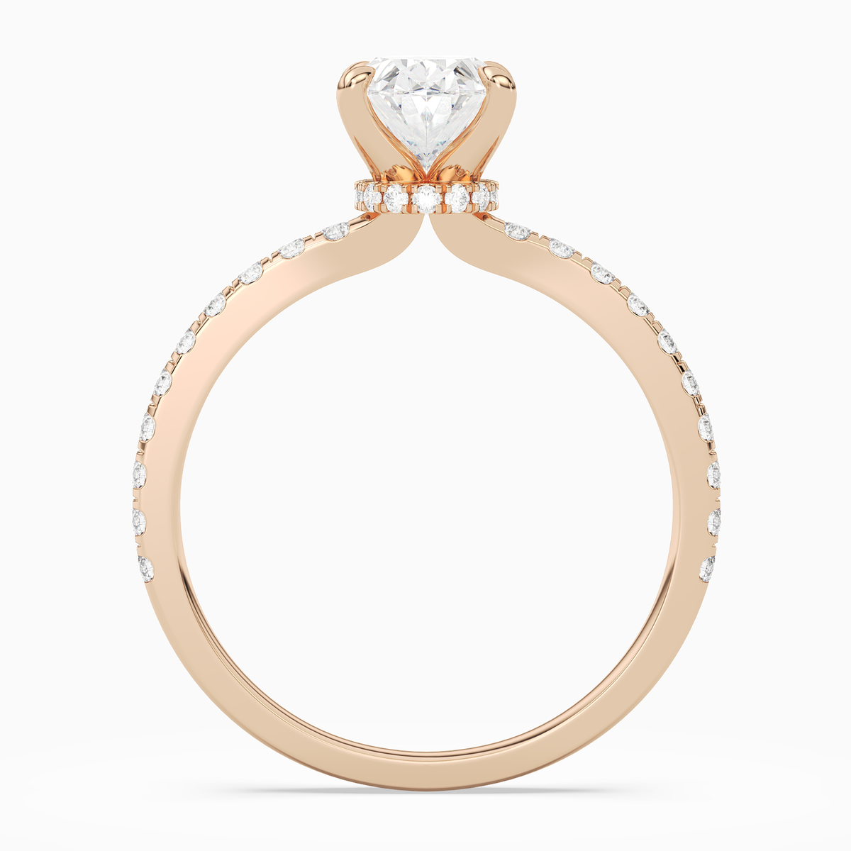 Oval Hidden Halo Crown Petite Pavé in 14K Rose Gold side profile