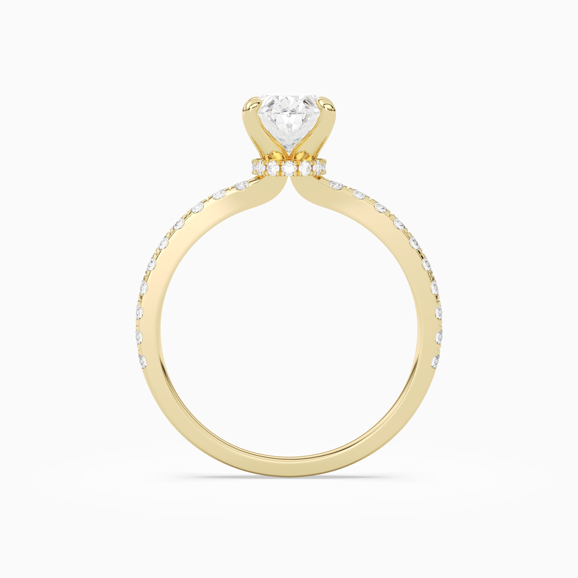 Oval Hidden Halo Crown Petite Pavé in 18K Yellow Gold side profile