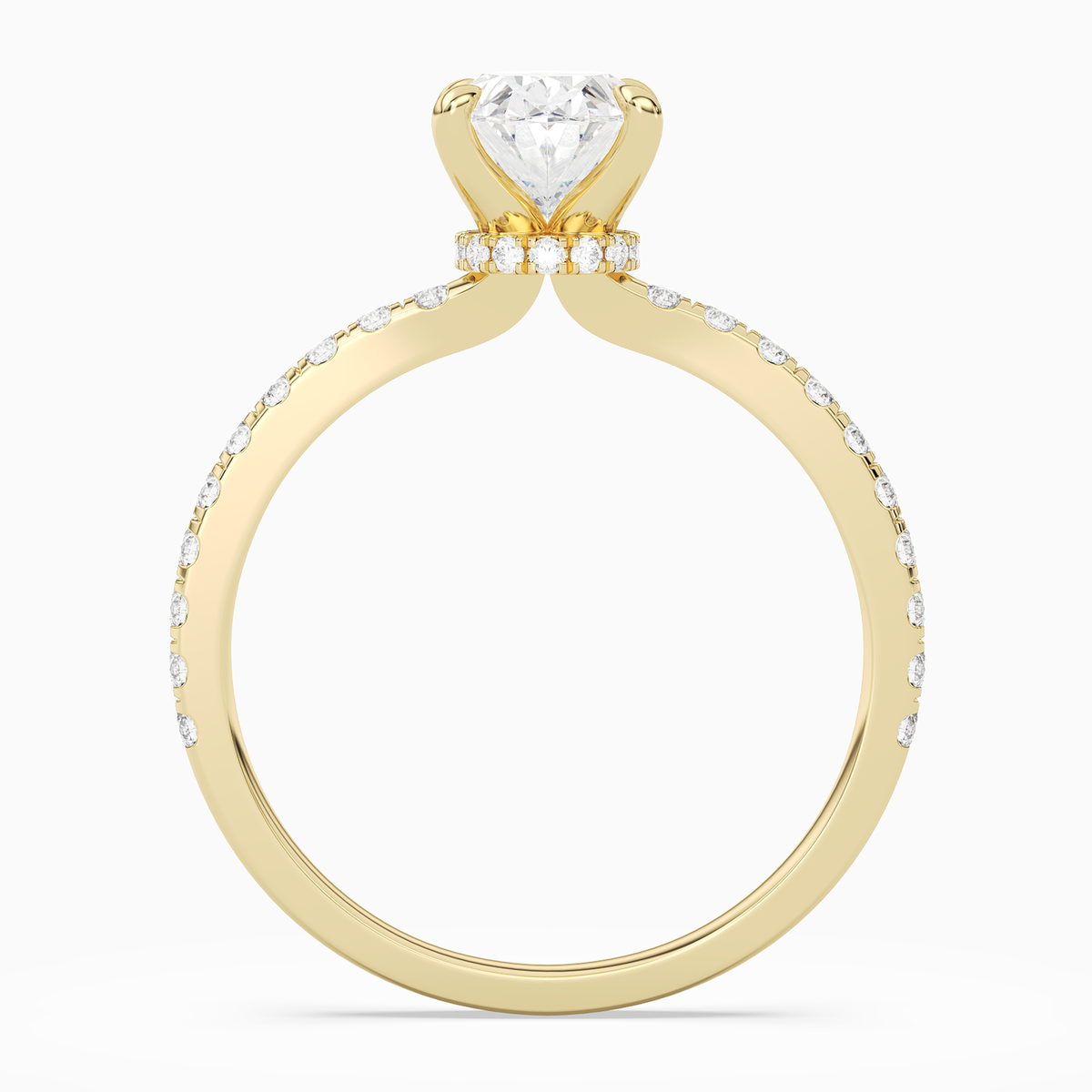 Oval Hidden Halo Crown Petite Pavé in 18K Yellow Gold side profile