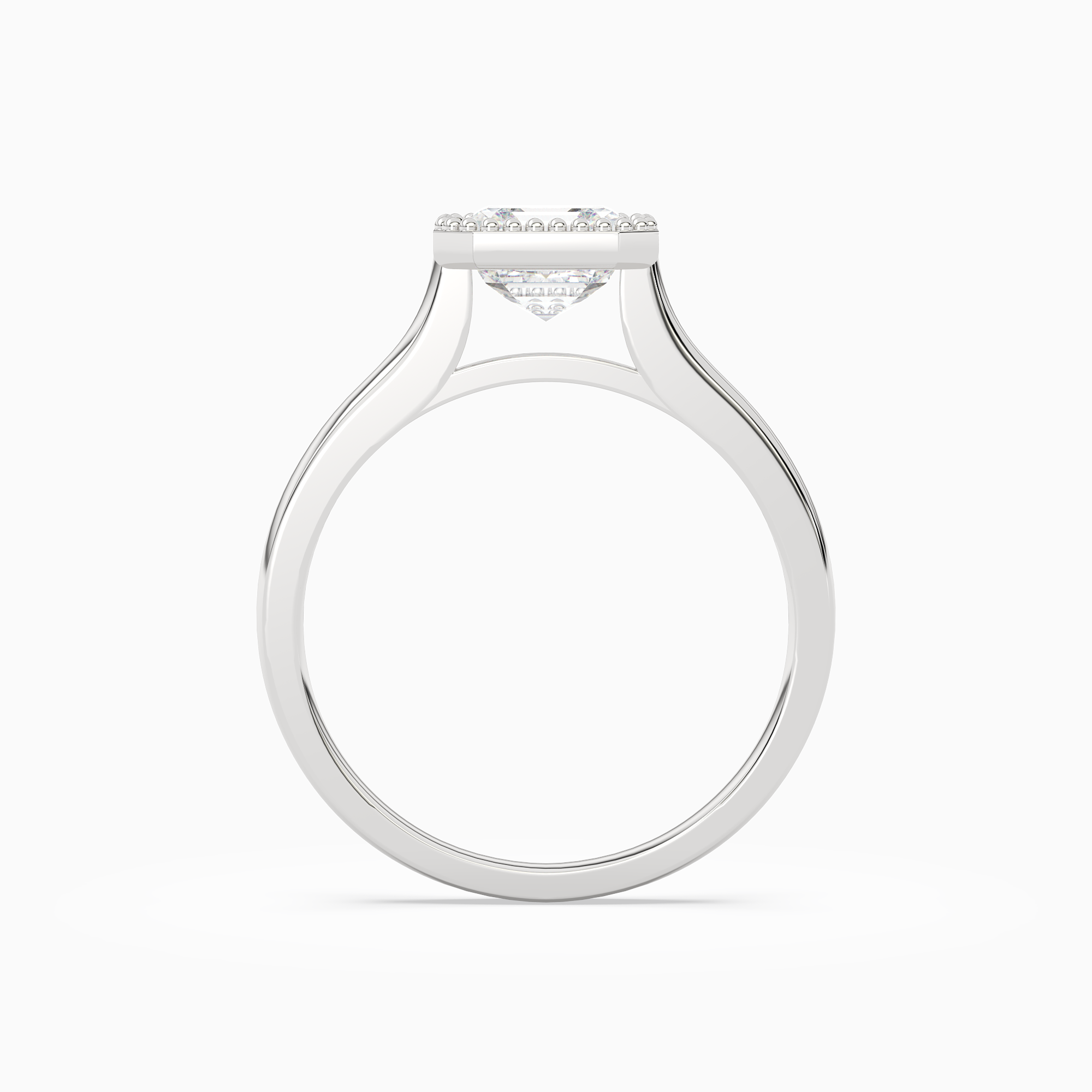 Asscher Milgrain Bezel Solitaire in 18K White Gold side profile