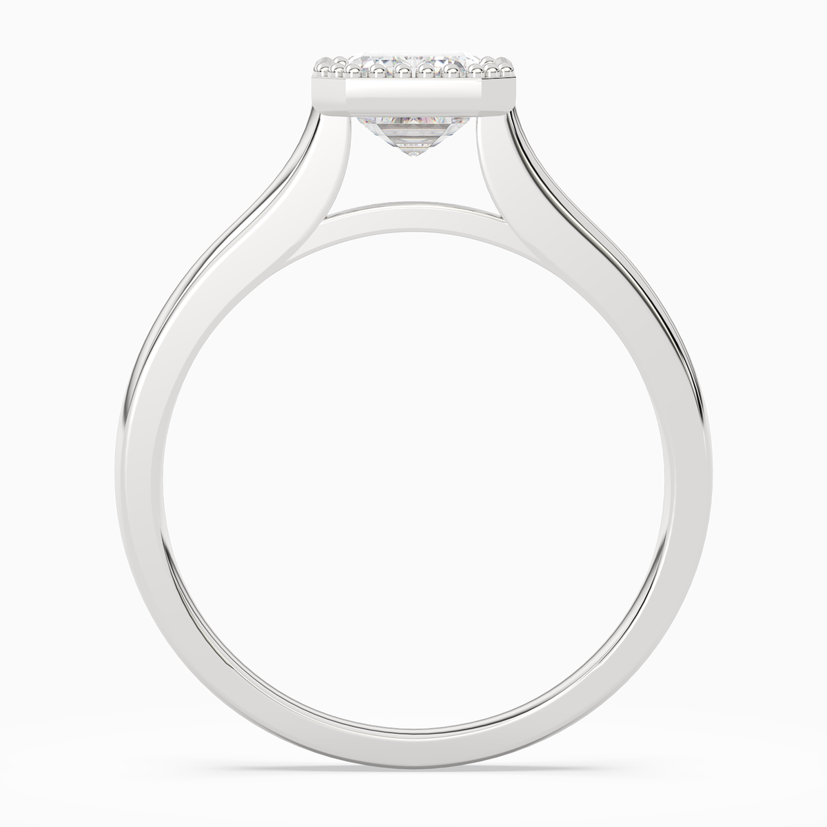 Emerald Milgrain Bezel Solitaire in 18K White Gold side profile
