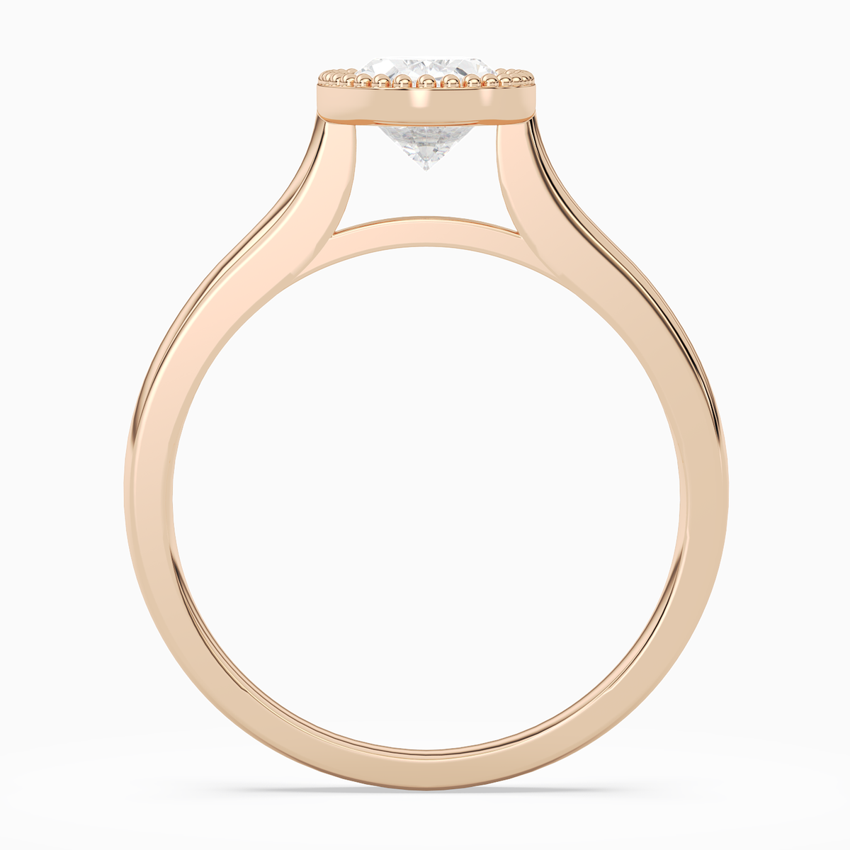 Oval Milgrain Bezel Solitaire in 14K Rose Gold side profile