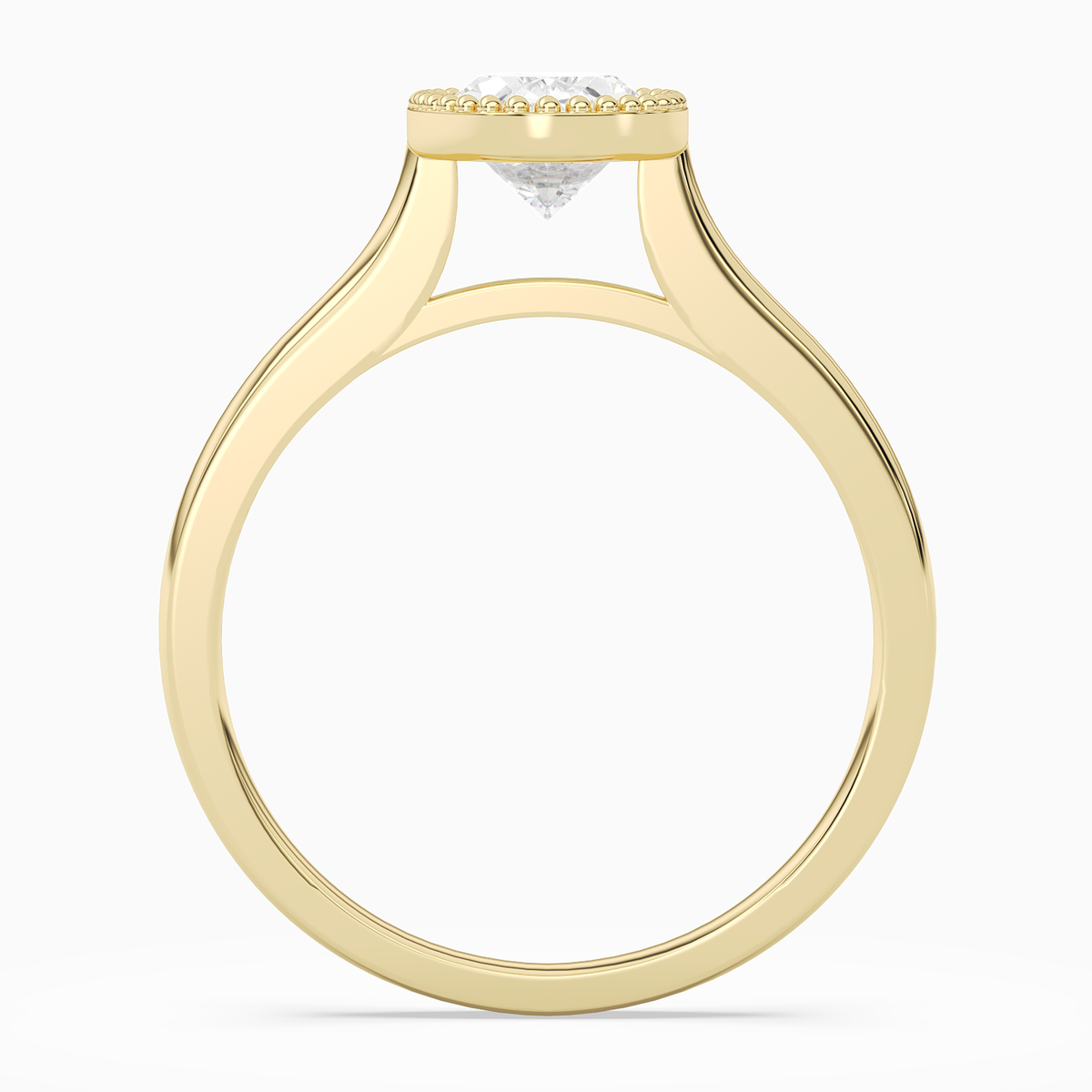 Oval Milgrain Bezel Solitaire in 14K Yellow Gold side profile