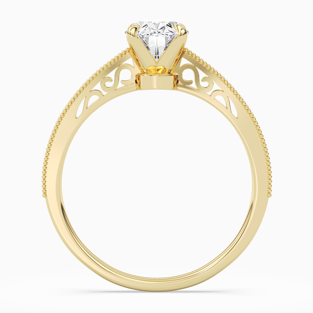 Oval Milgrain Edge Solitaire in 18K Yellow Gold side profile