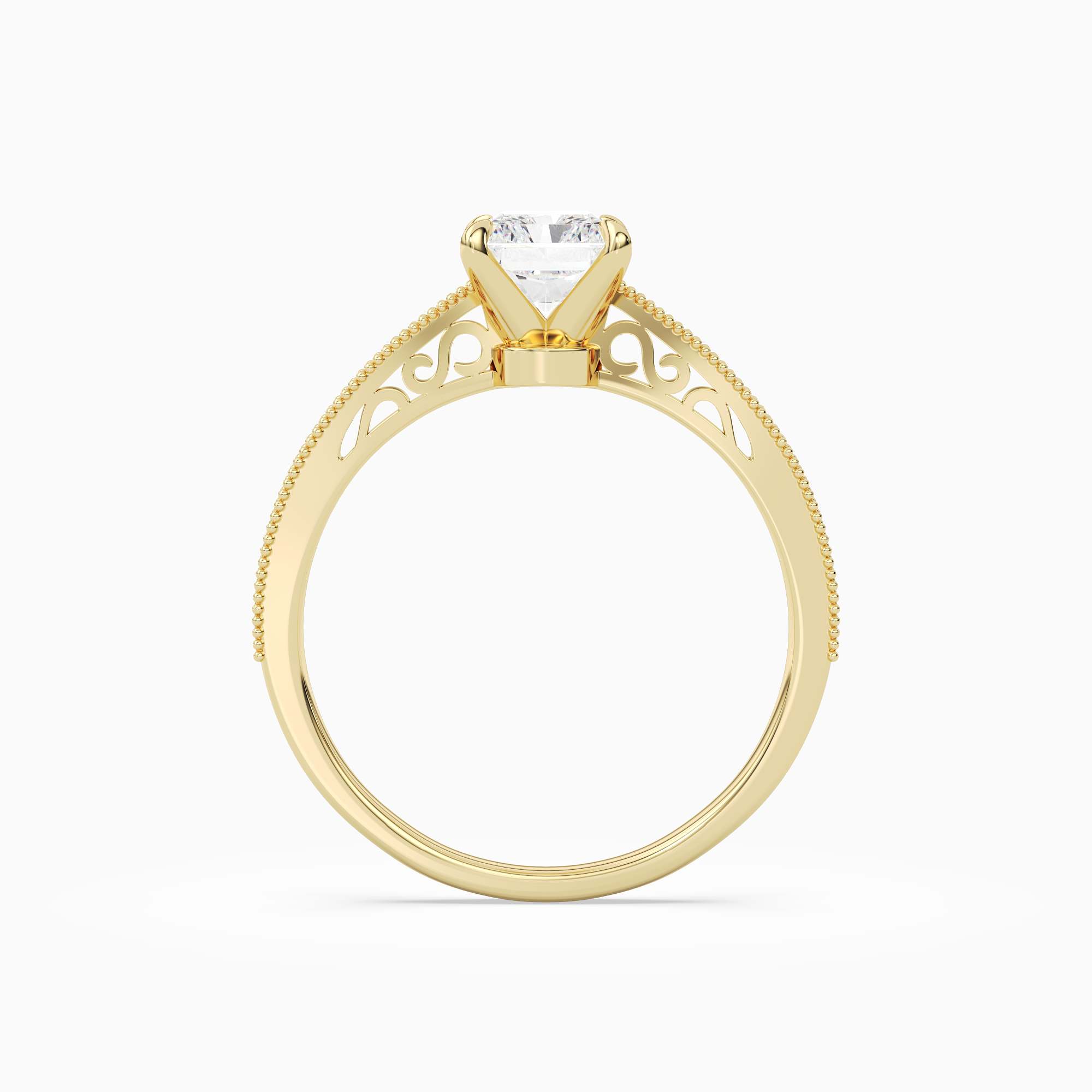 Radiant Milgrain Edge Solitaire in 14K Yellow Gold side profile