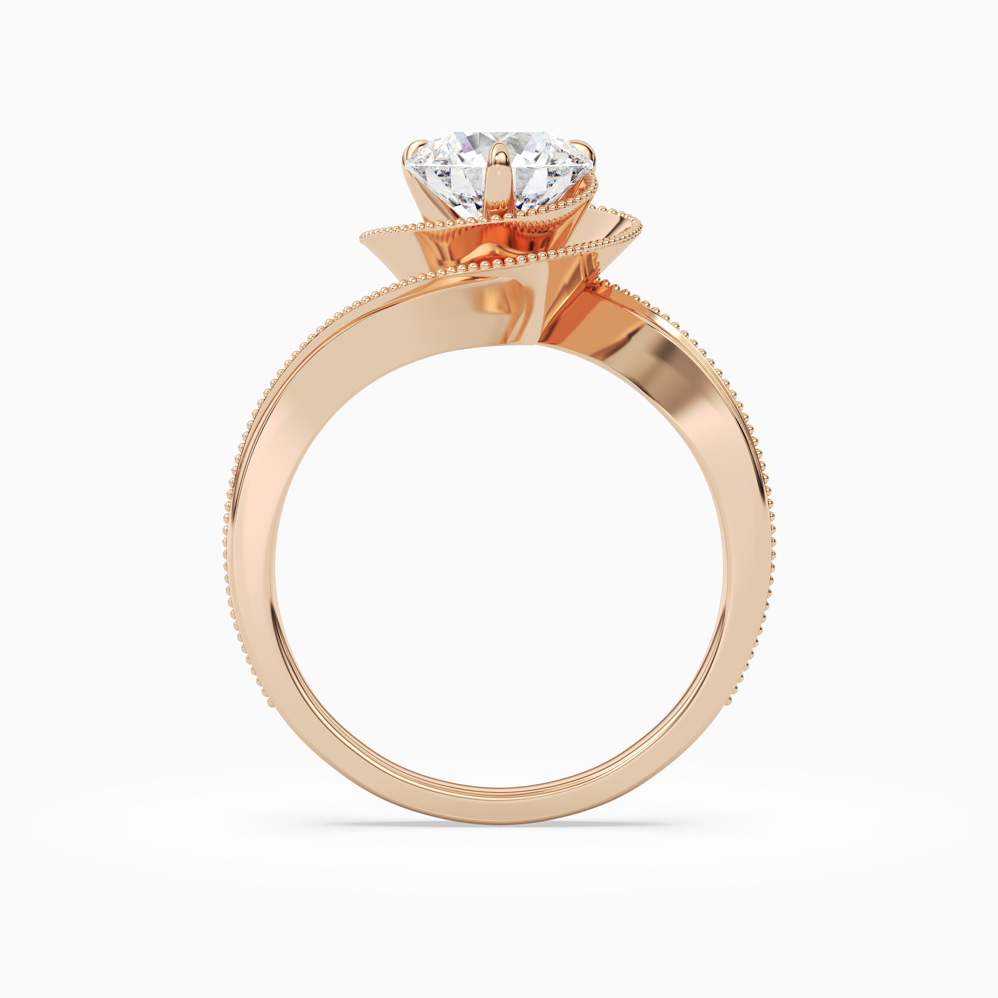Round Natural-Inspired Crossover Solitaire in 14K Rose Gold side profile