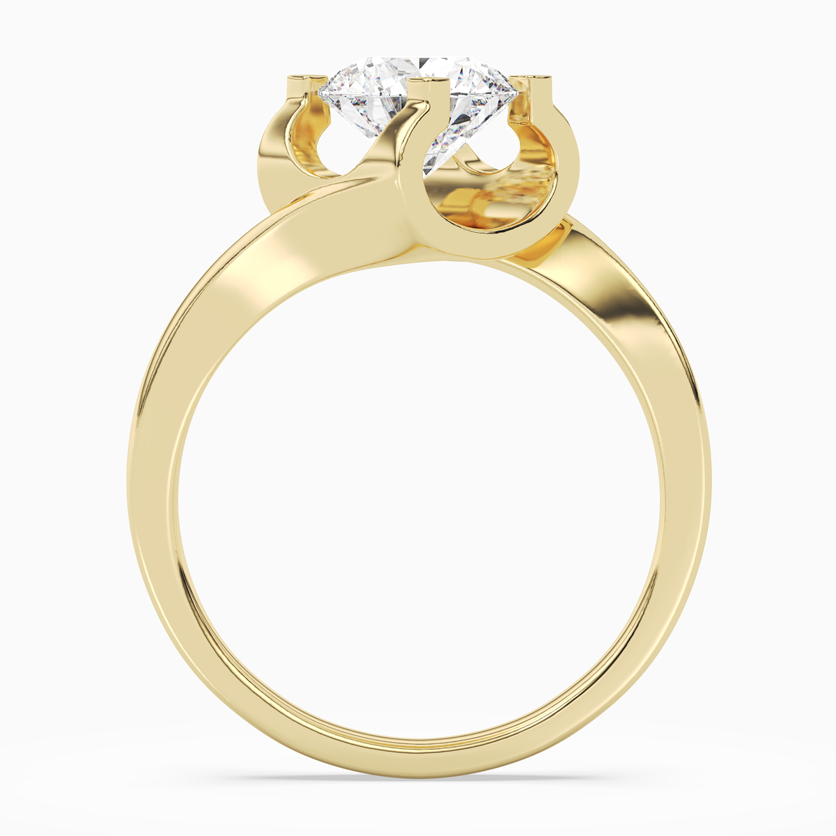 Round Bypass Solitaire in 18K Yellow Gold side profile