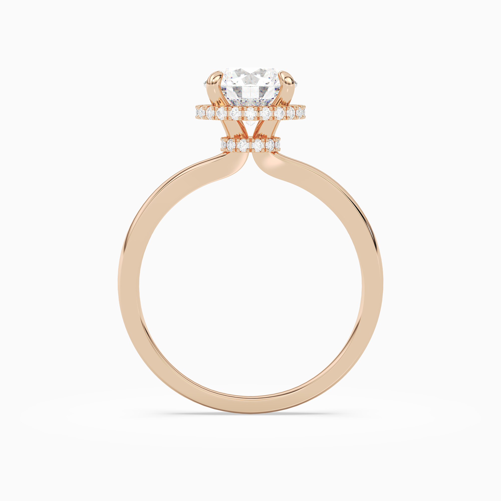 Round Double Hidden Halo Plain in 14K Rose Gold side profile