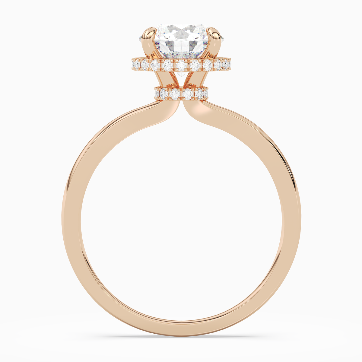 Round Double Hidden Halo Plain in 14K Rose Gold side profile