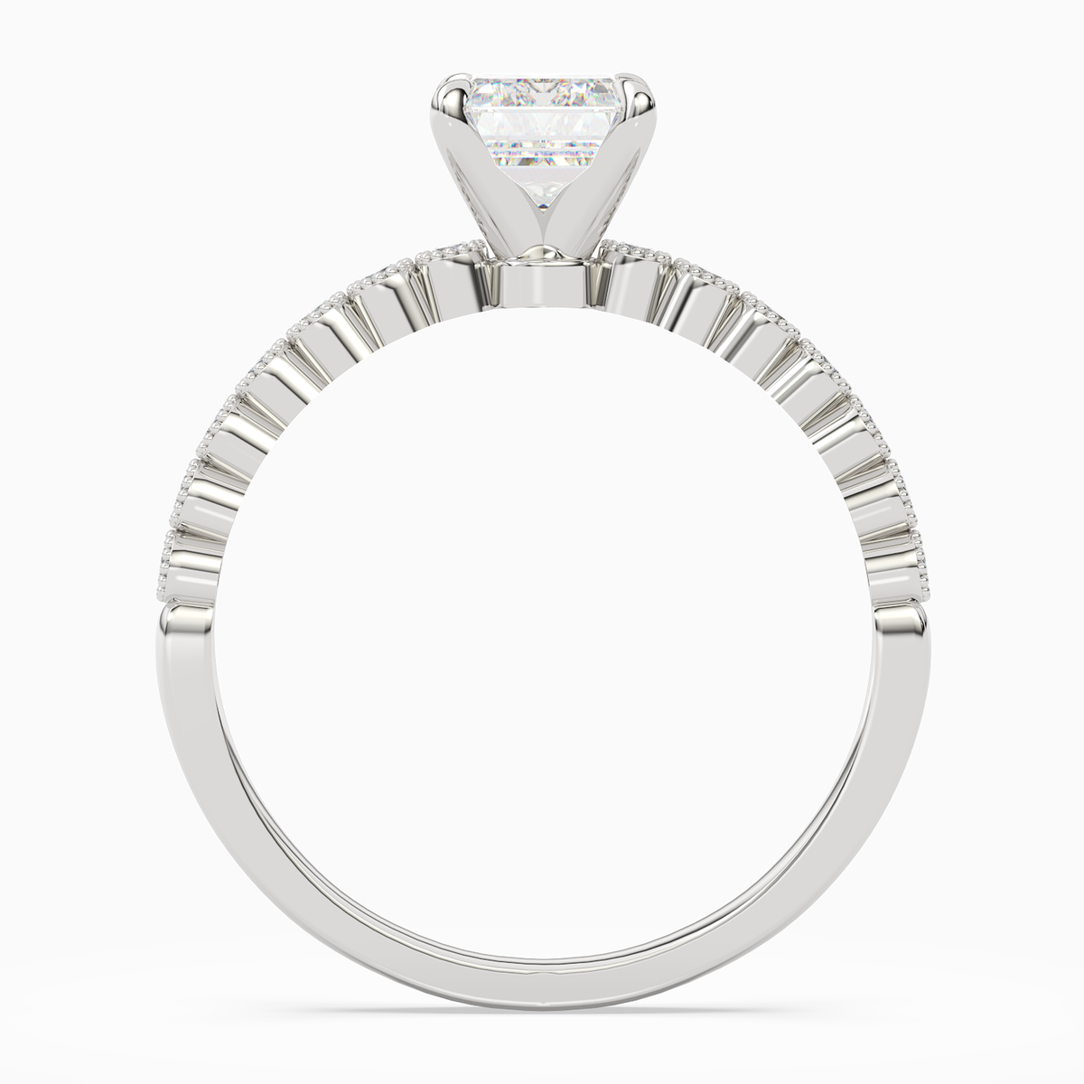 Emerald Accent Shoulder Solitaire in 14K White Gold side profile