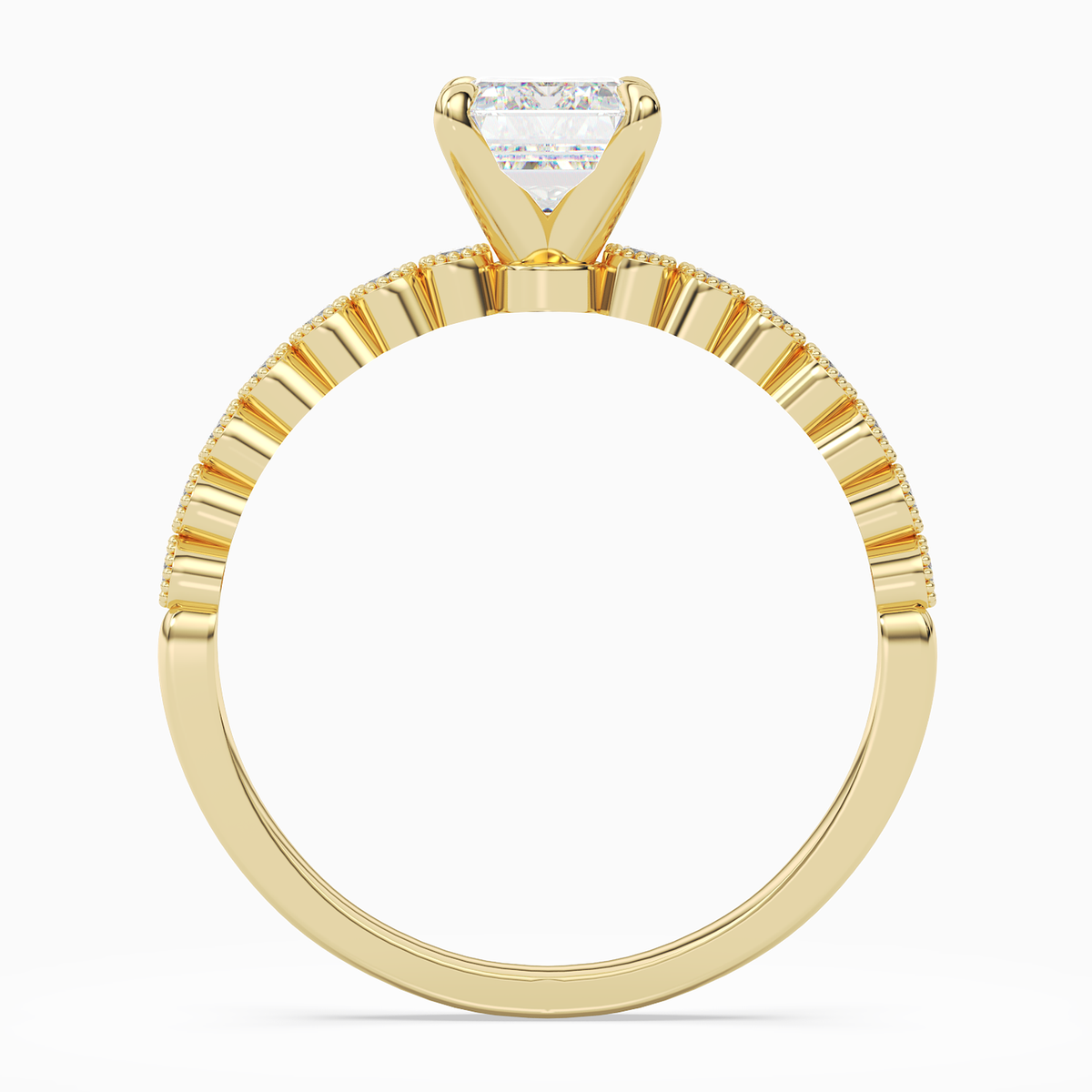Emerald Accent Shoulder Solitaire in 18K Yellow Gold side profile