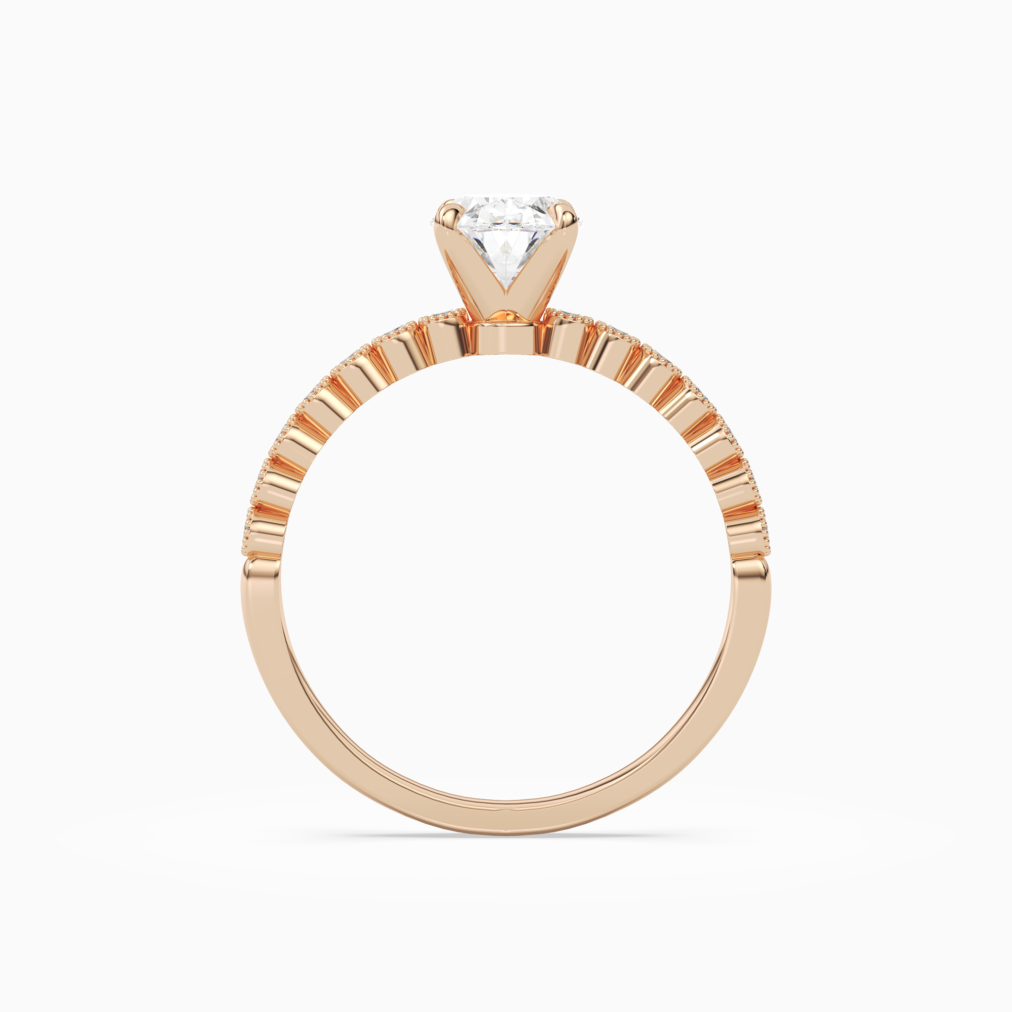 Oval Accent Shoulder Solitaire in 14K Rose Gold side profile