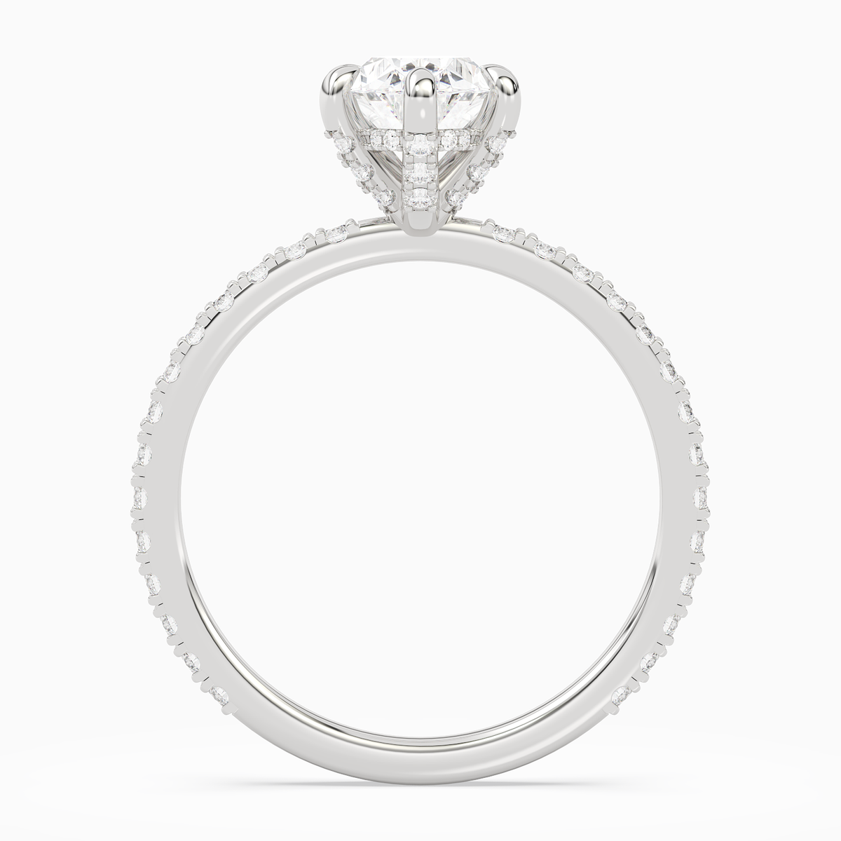 Oval Hidden Halo Accent Six-Prong Pavé in 14K White Gold side profile