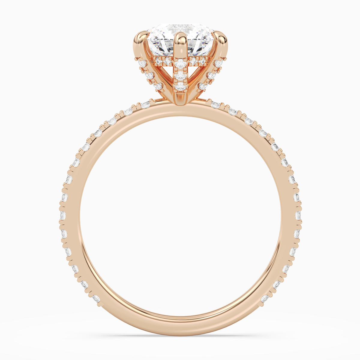 Round Hidden Halo Accent Six-Prong Pavé in 14K Rose Gold side profile