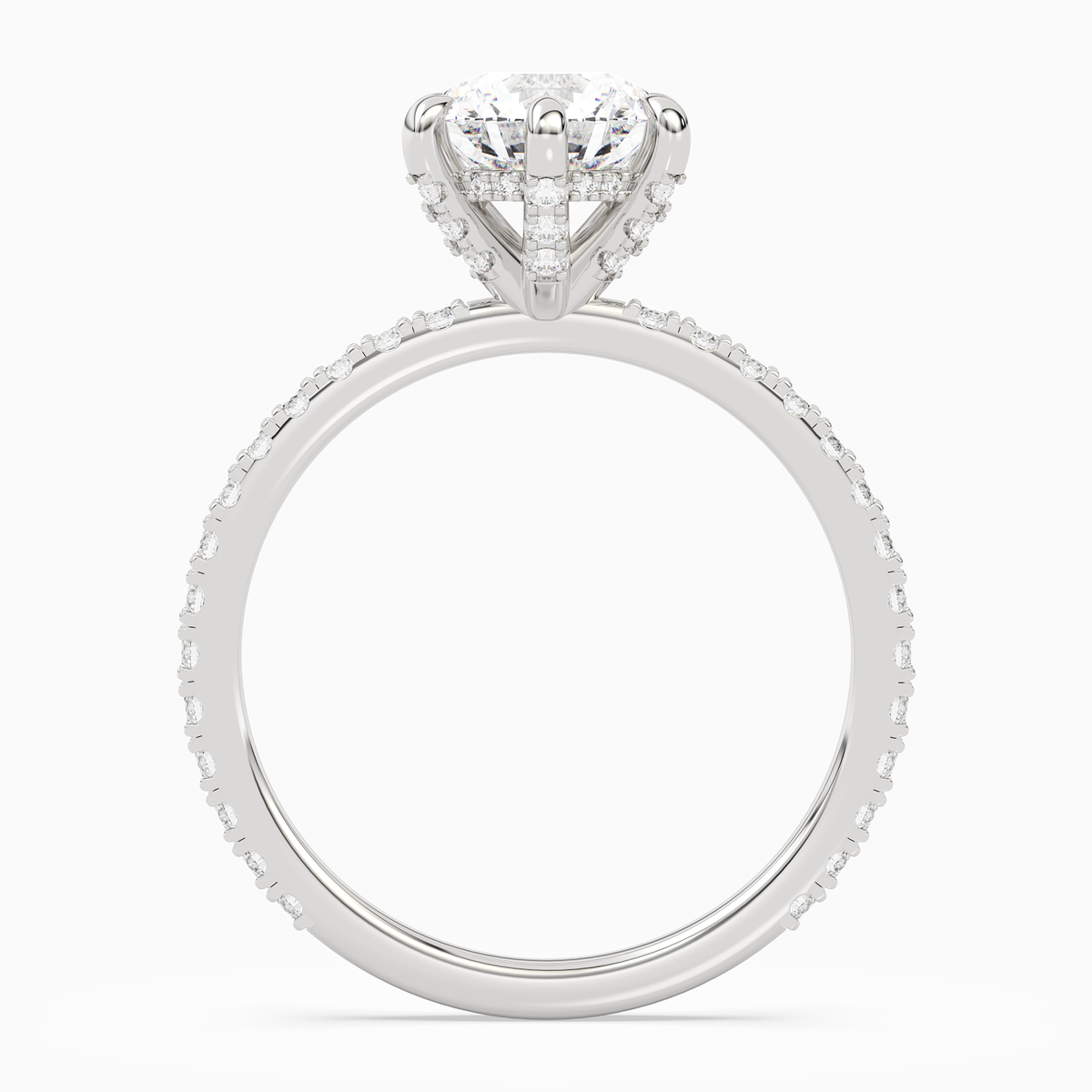 Round Hidden Halo Accent Six-Prong Pavé in 14K White Gold side profile