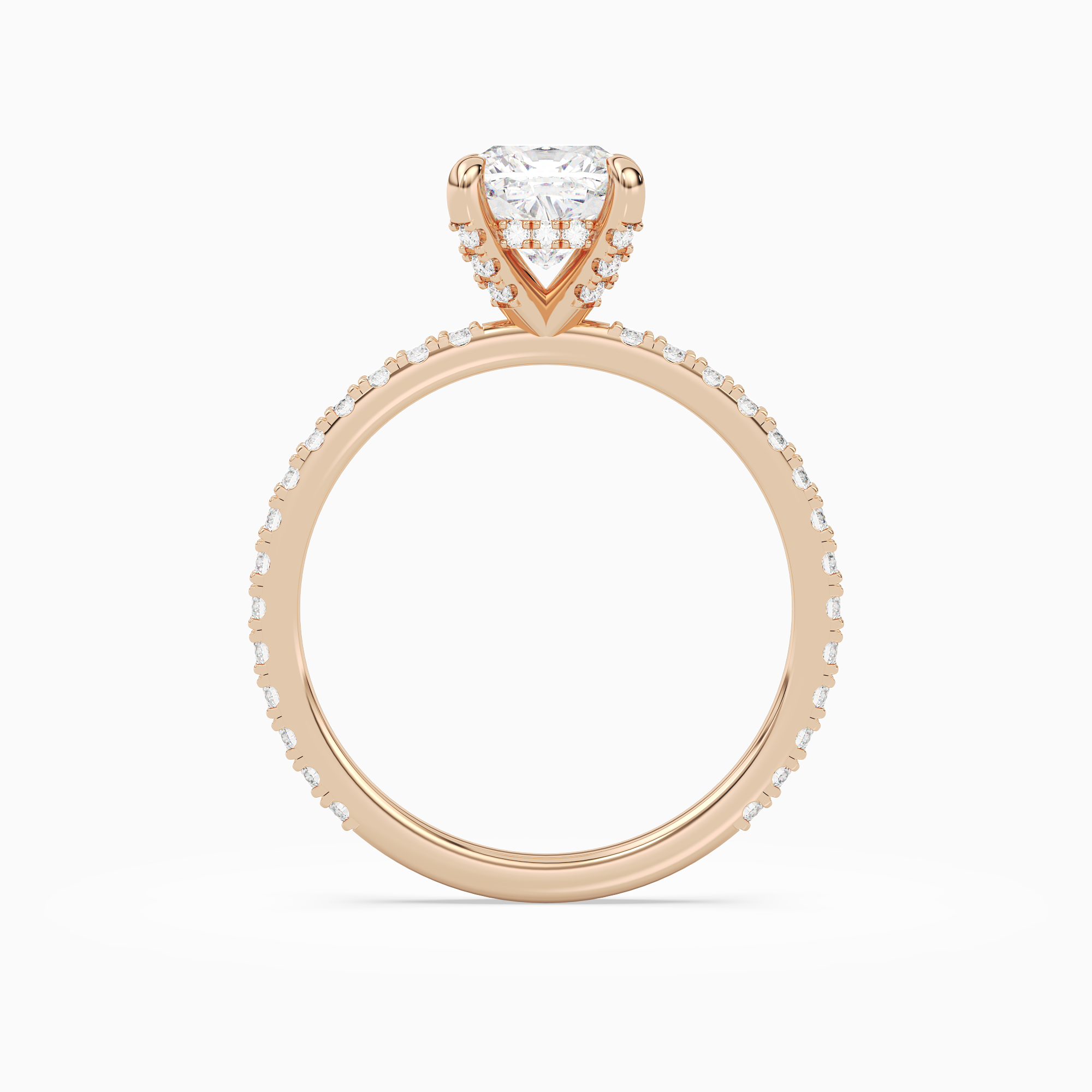 Cushion Hidden Halo Accent Luxe Pavé in 14K Rose Gold side profile