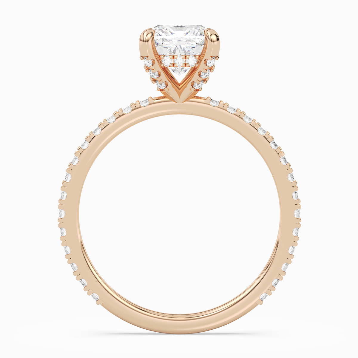 Cushion Hidden Halo Accent Luxe Pavé in 14K Rose Gold side profile