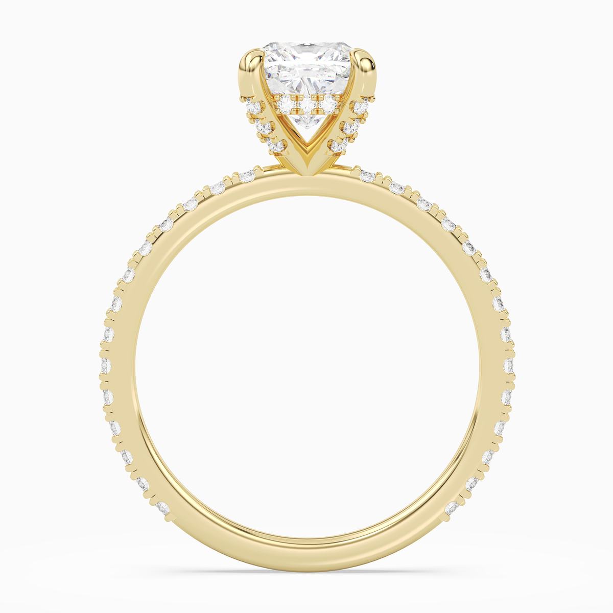 Cushion Hidden Halo Accent Luxe Pavé in 14K Yellow Gold side profile