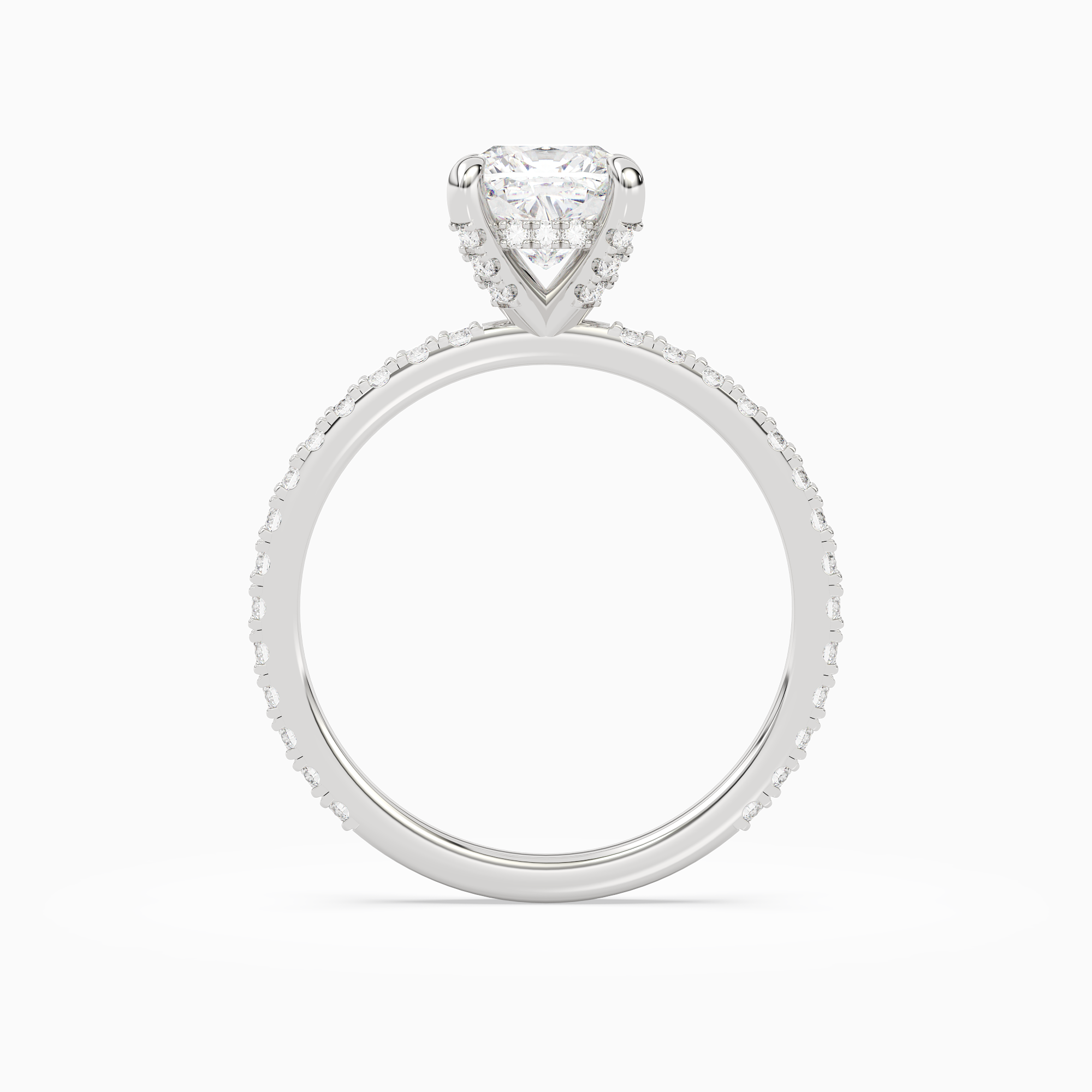 Cushion Hidden Halo Accent Luxe Pavé in 18K White Gold side profile