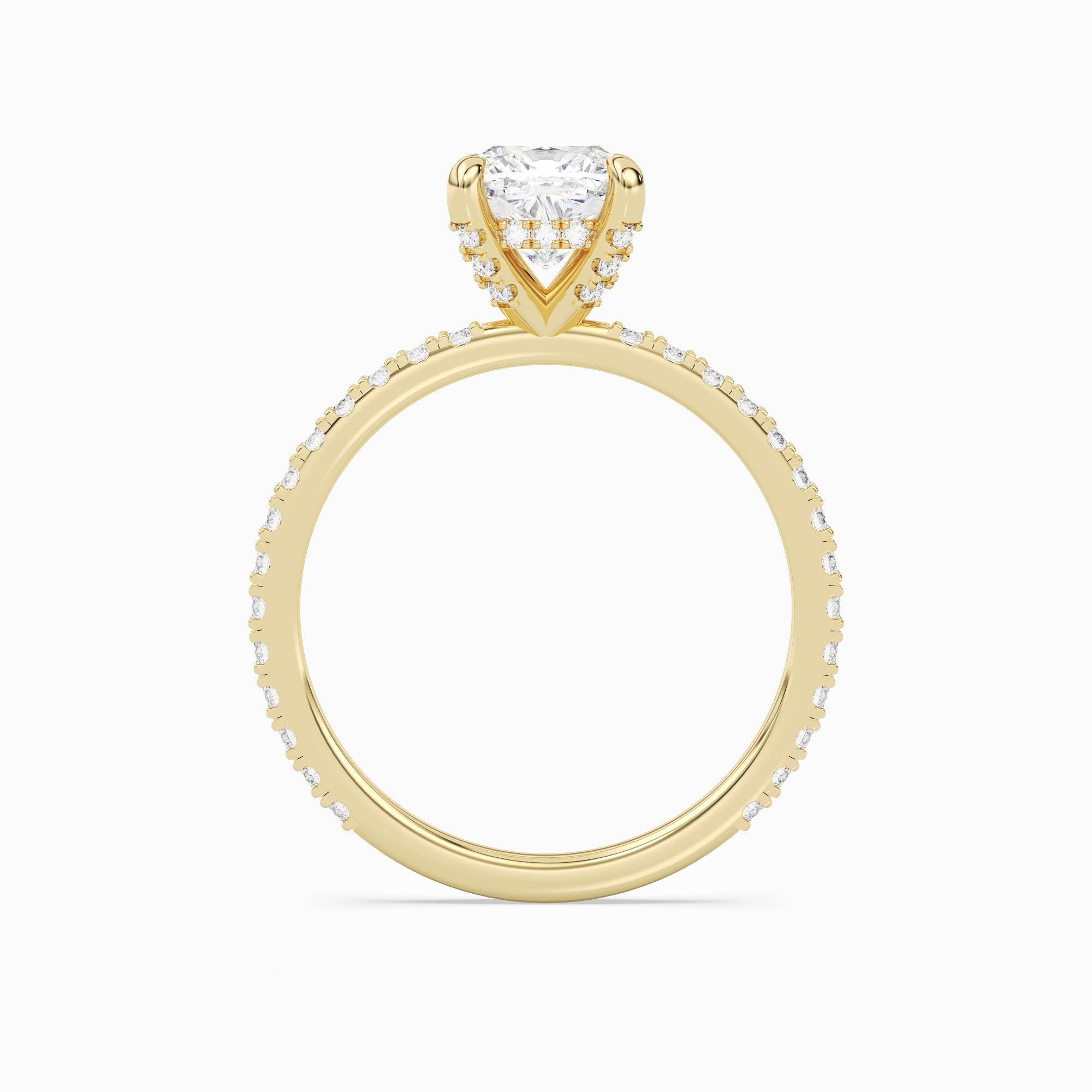Cushion Hidden Halo Accent Luxe Pavé in 18K Yellow Gold side profile