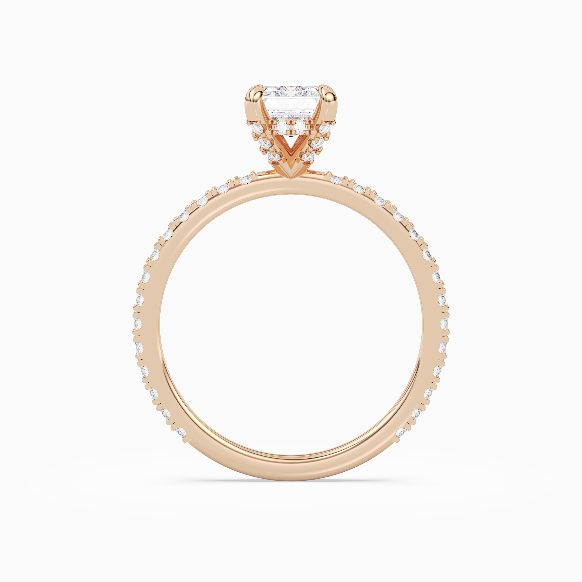 Emerald Hidden Halo Accent Luxe Pavé in 14K Rose Gold side profile