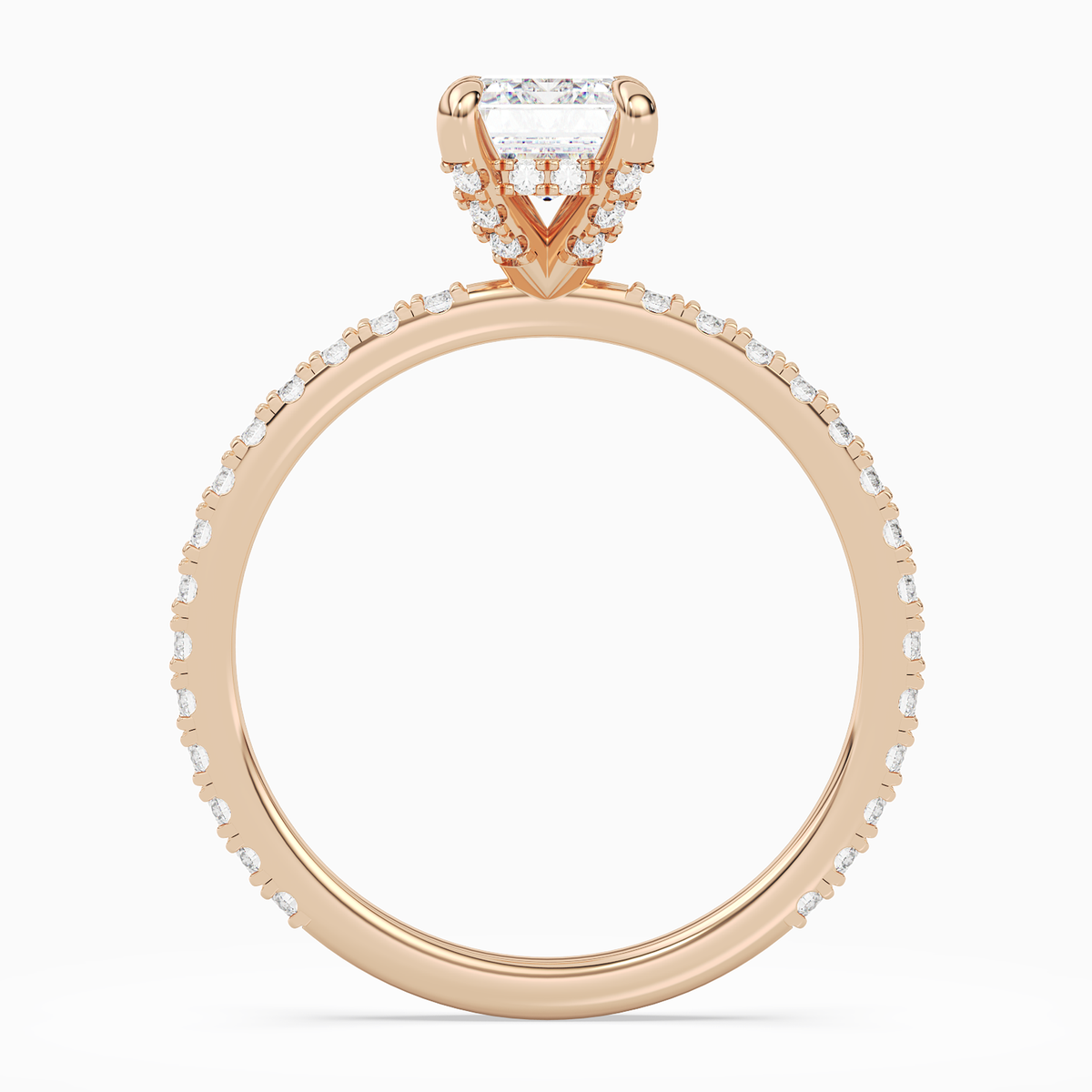 Emerald Hidden Halo Accent Luxe Pavé in 14K Rose Gold side profile