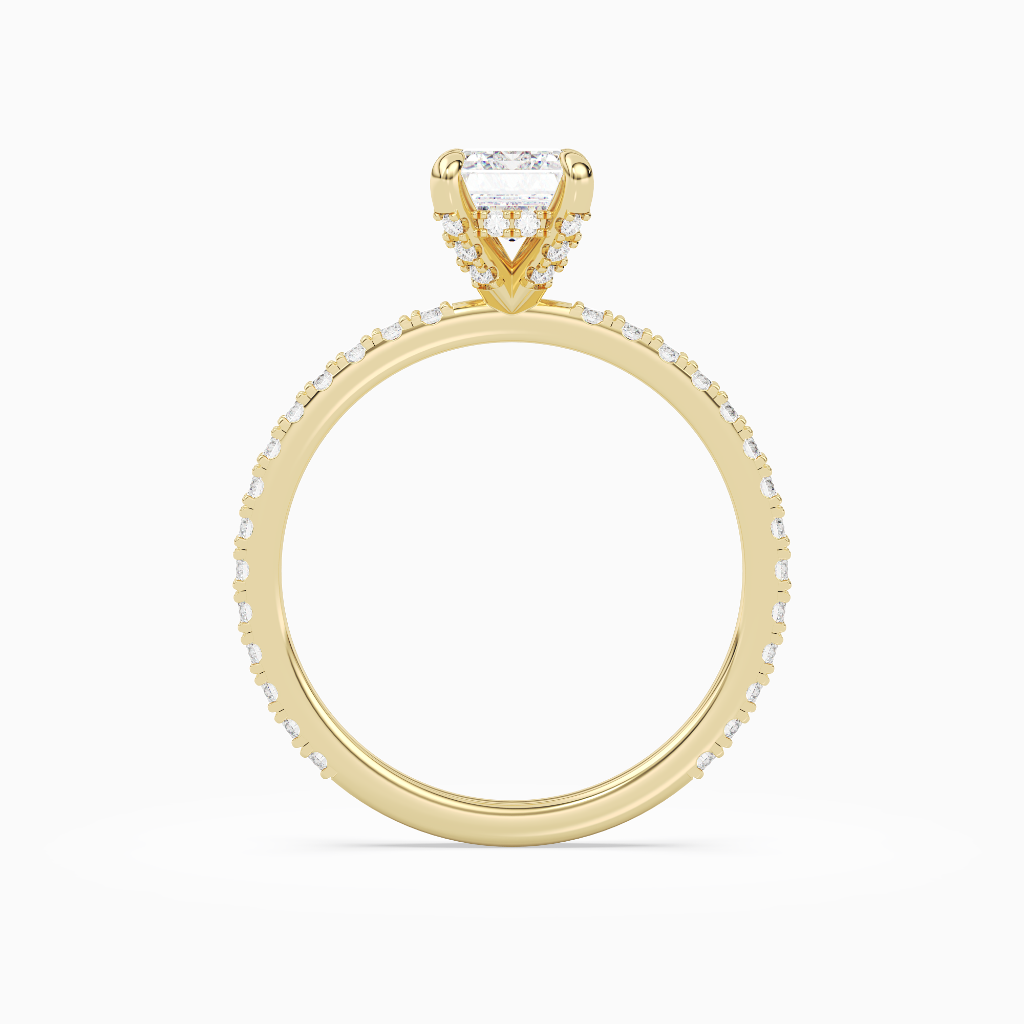Emerald Hidden Halo Accent Luxe Pavé in 14K Yellow Gold side profile