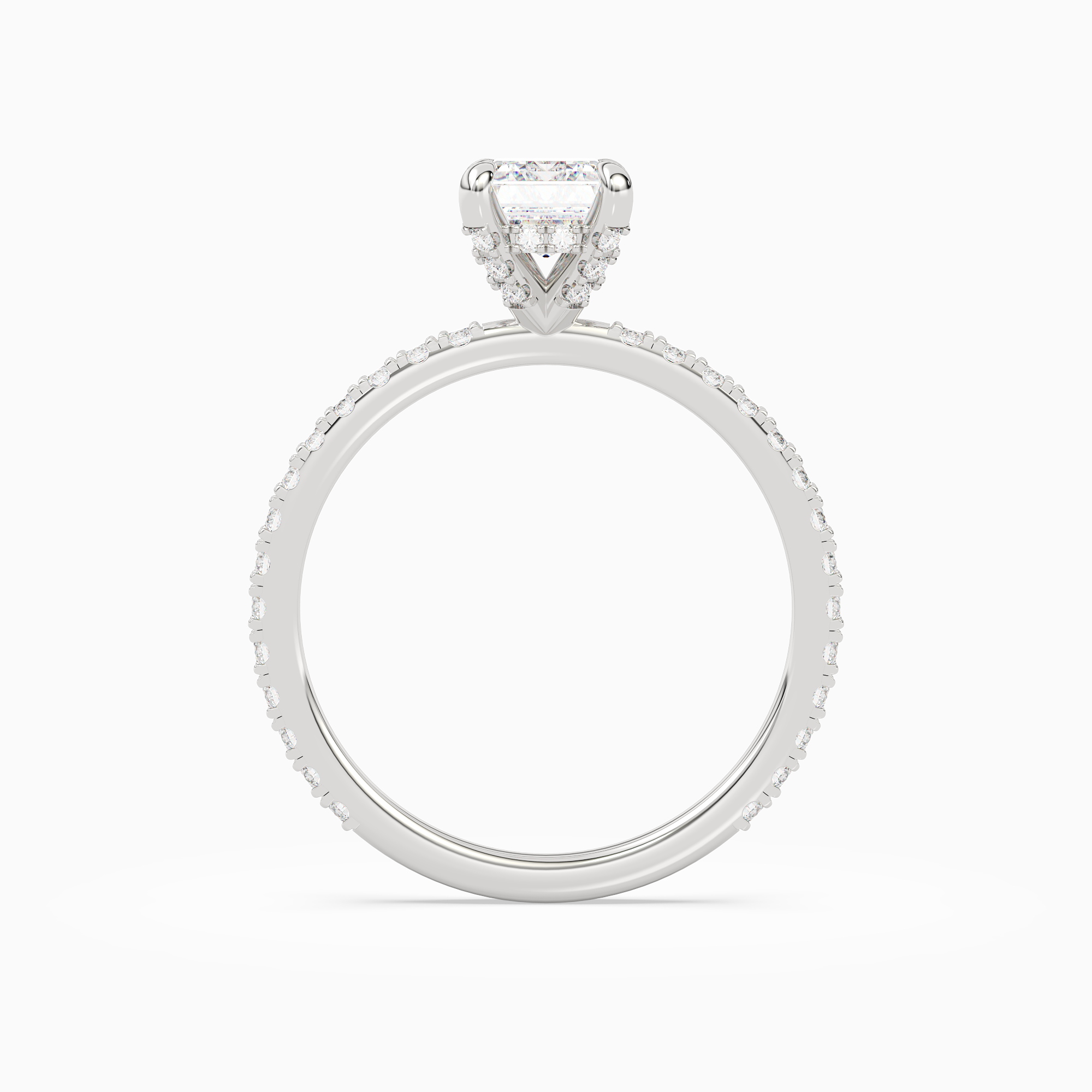 Emerald Hidden Halo Accent Luxe Pavé in Platinum side profile